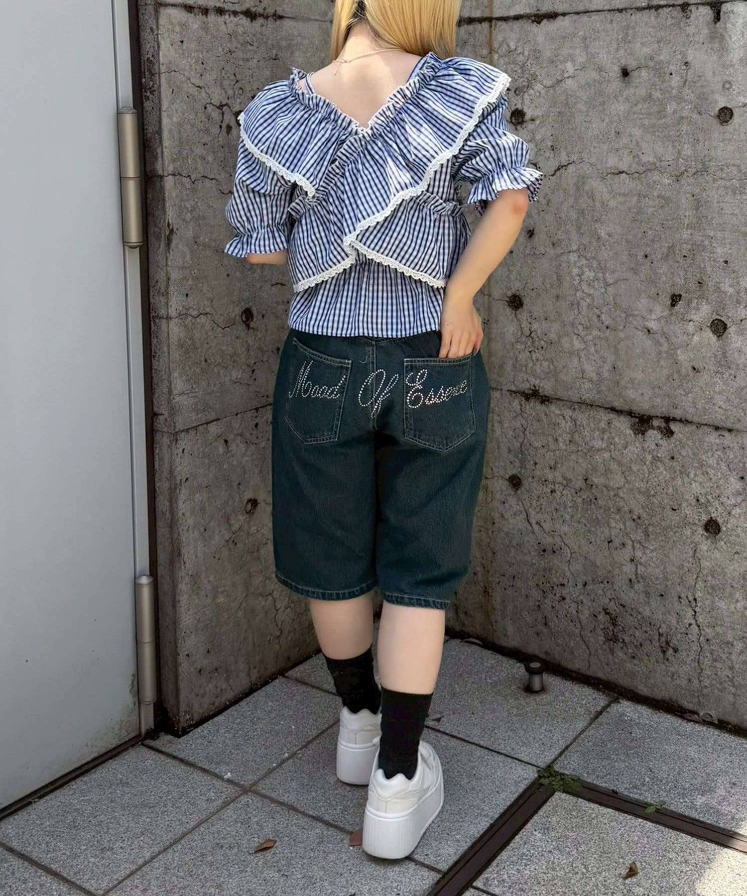 NICE CLAUP / OLIVE des OLIVE OUTLET(ナイスクラップ  / オリーブ デ オリーブ アウトレット) 【@_puni.moe企画】レース&ドットベルトハーフデニム