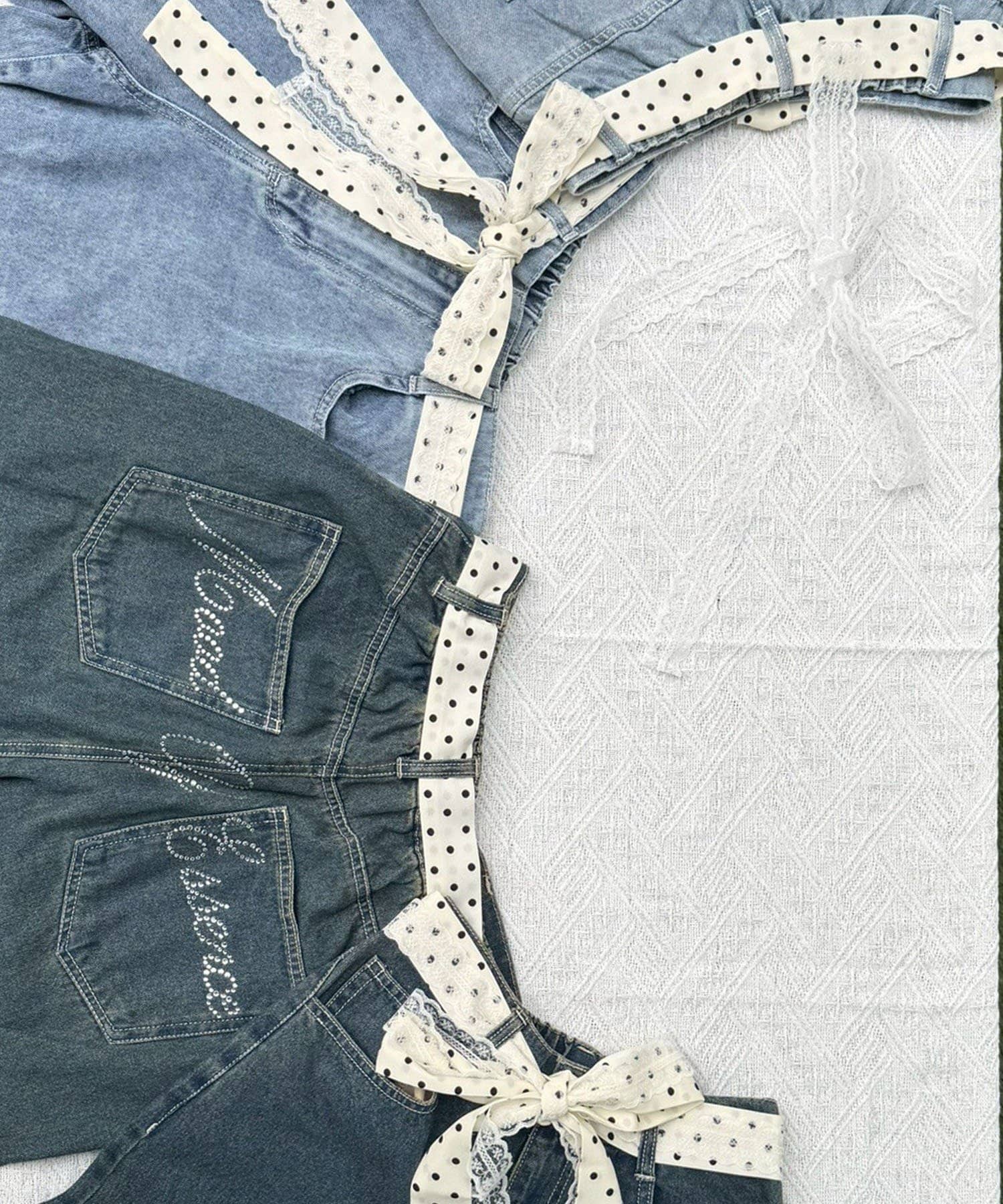 NICE CLAUP / OLIVE des OLIVE OUTLET(ナイスクラップ  / オリーブ デ オリーブ アウトレット) 【@_puni.moe企画】レース&ドットベルトハーフデニム