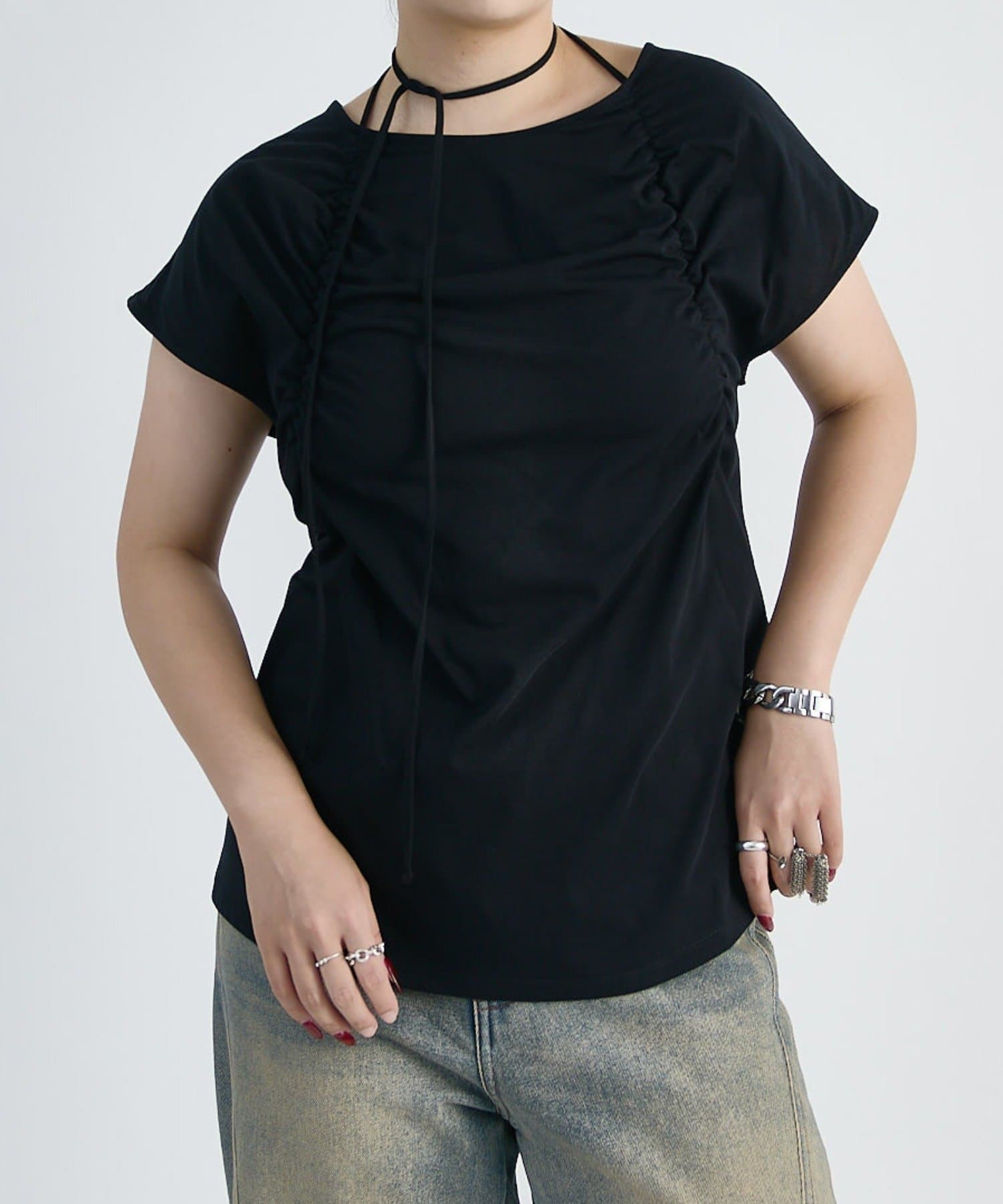 Lui's(ルイス) フロントギャザーホルターネックプルオーバーTシャツ