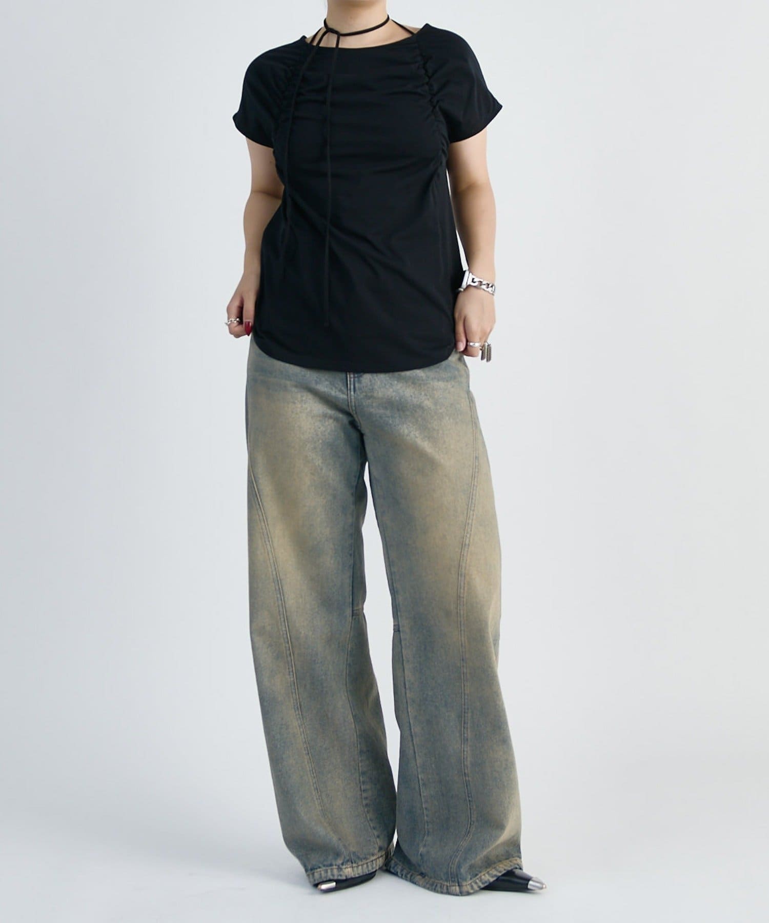 Lui's(ルイス) フロントギャザーホルターネックプルオーバーTシャツ
