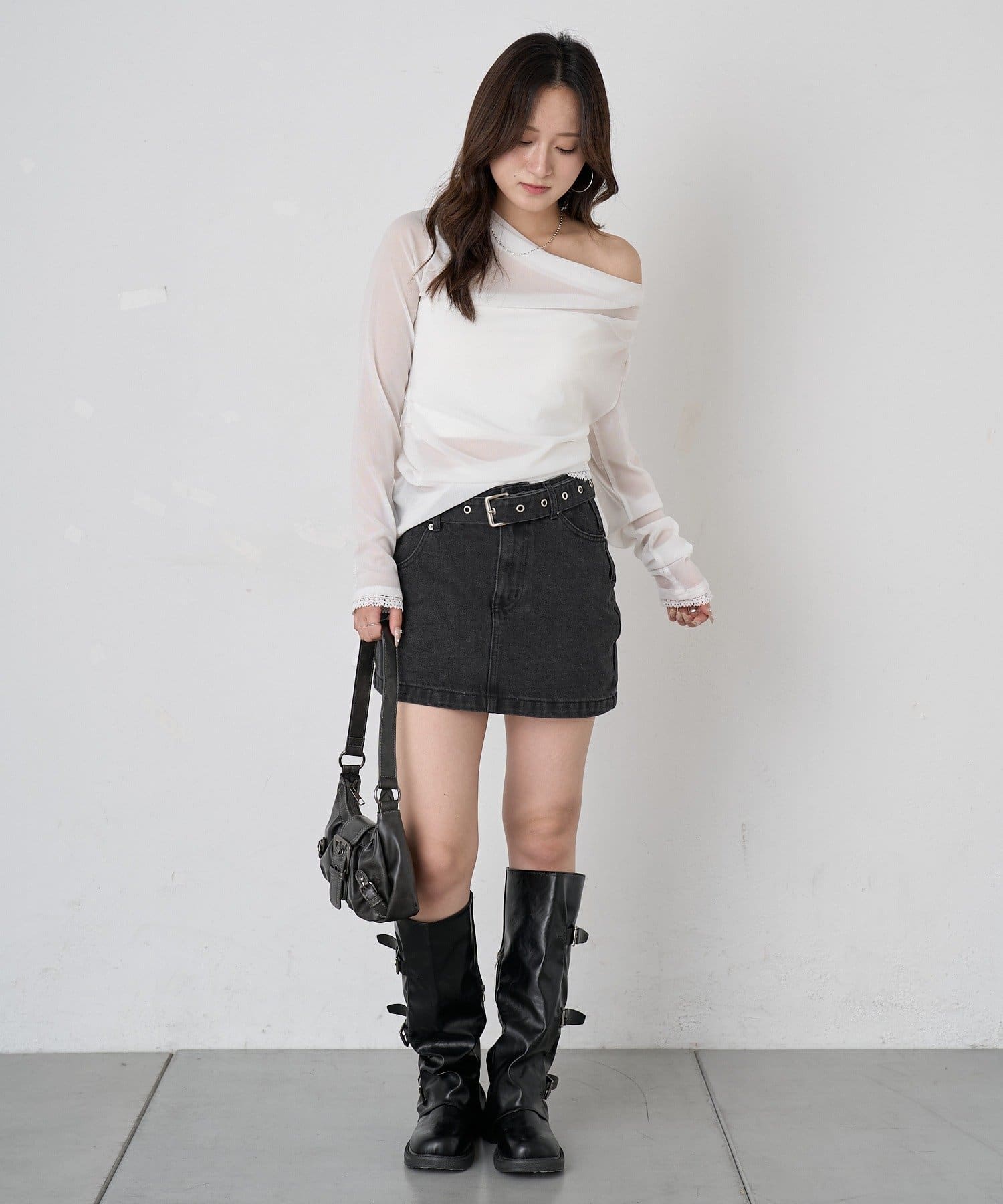 OUTLET(アウトレット) 【mline】アシメデニムミニスカ
