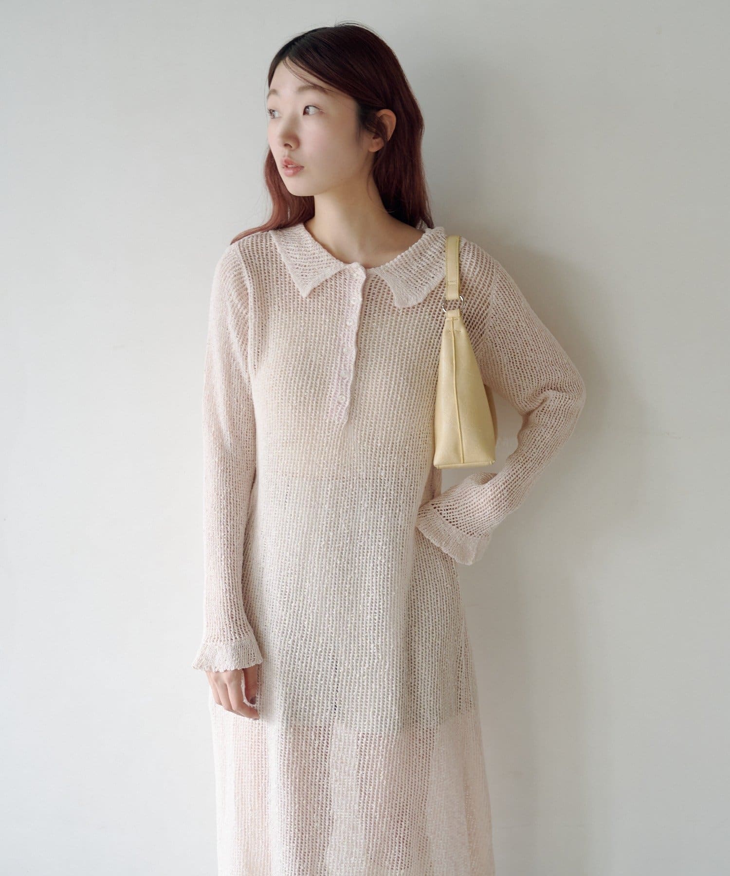 OUTLET(アウトレット) 【Kastane】襟付きメッシュワンピース