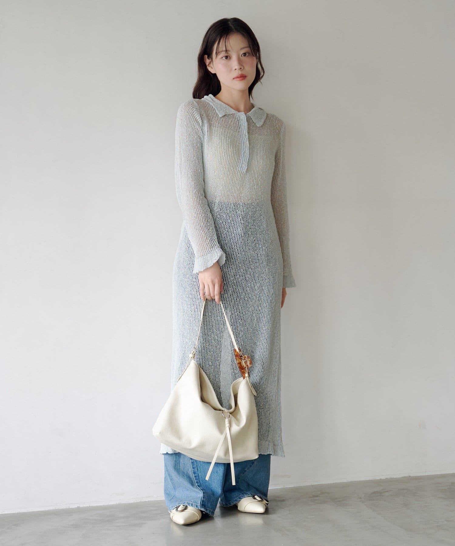 OUTLET(アウトレット) 【Kastane】襟付きメッシュワンピース