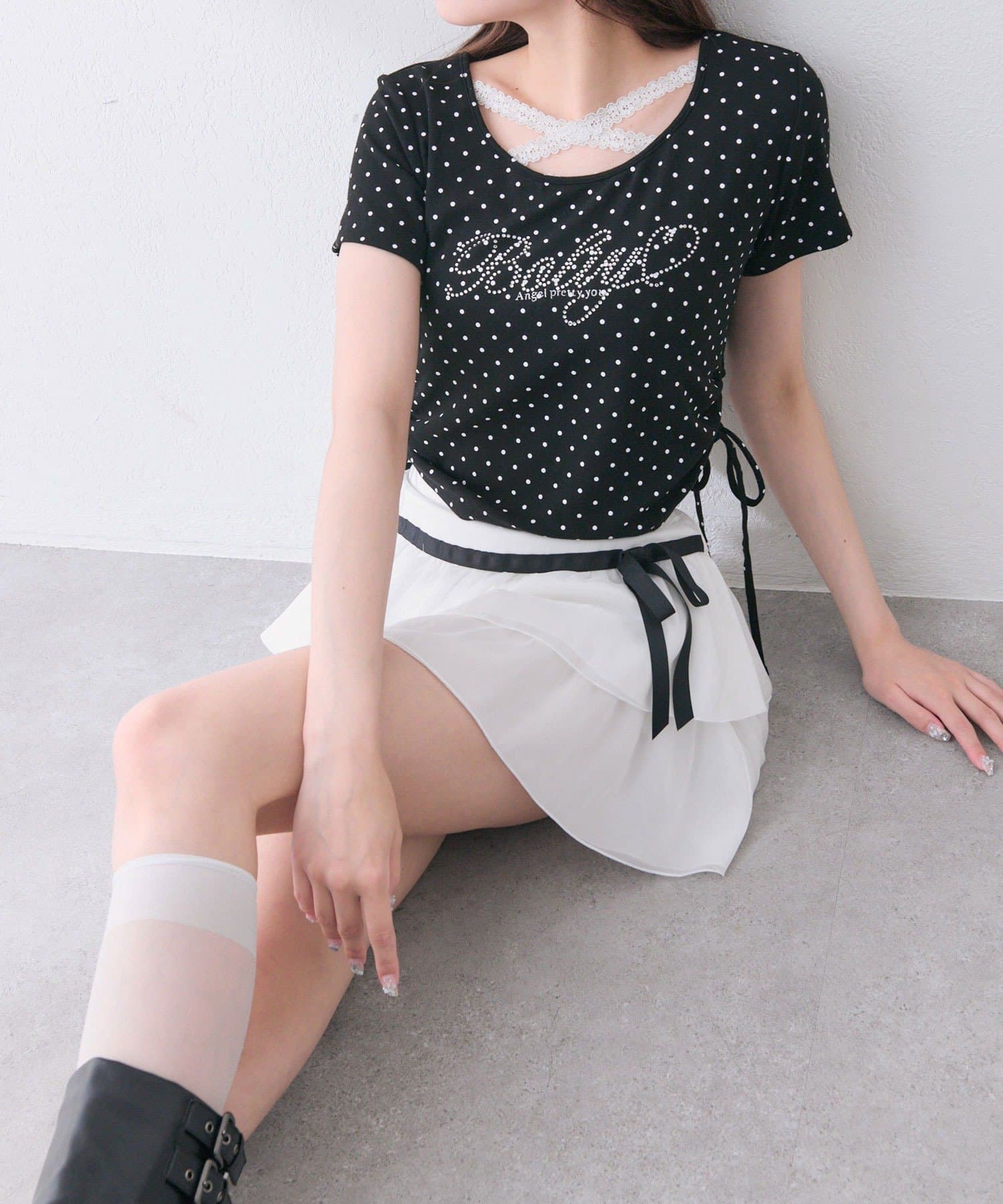 OLIVE des OLIVE(オリーブ デ オリーブ) 胸クロスドロストTシャツ