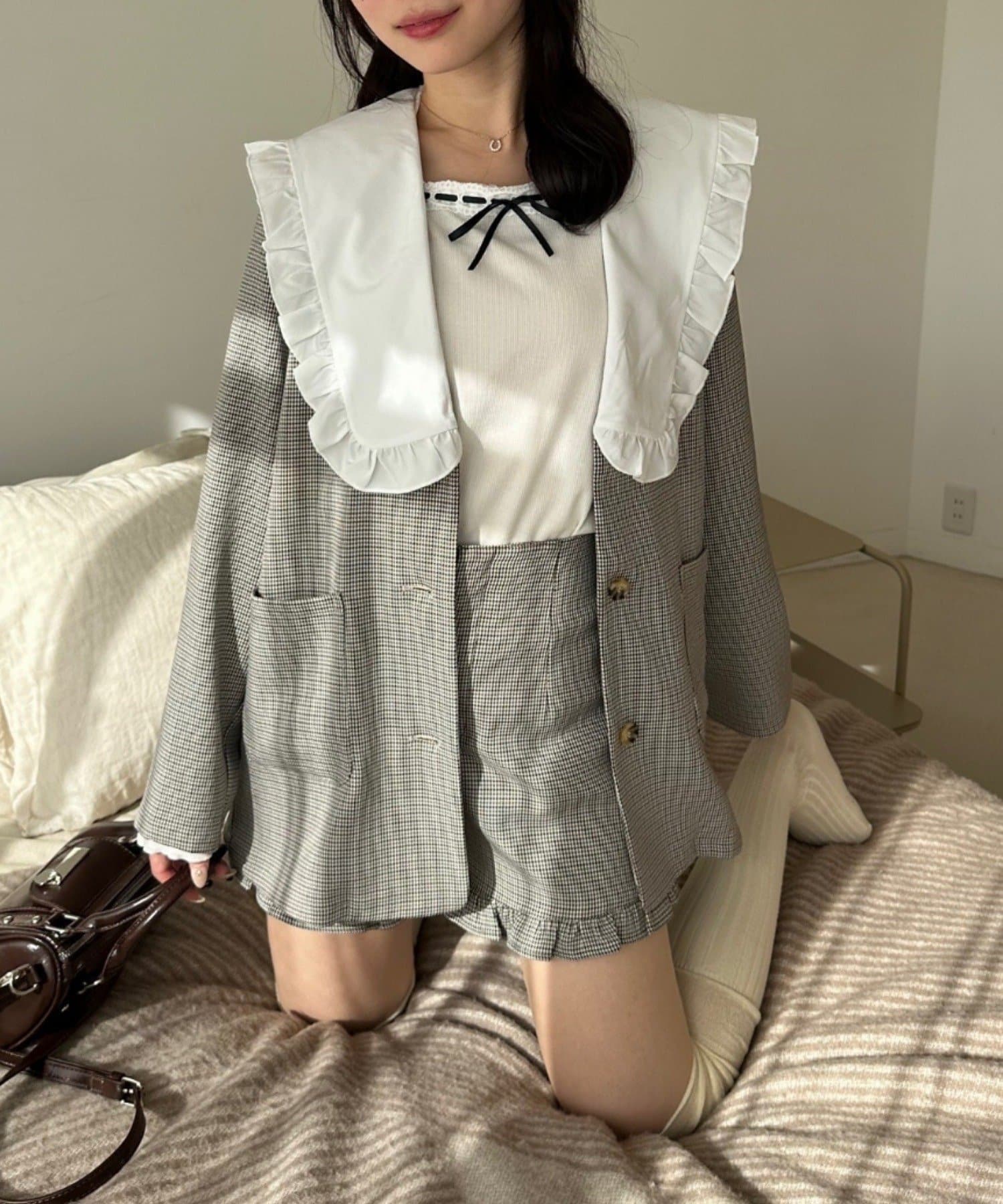 NICE CLAUP / OLIVE des OLIVE OUTLET(ナイスクラップ  / オリーブ デ オリーブ アウトレット) 【continuer】丈違いフリル衿ジャケット
