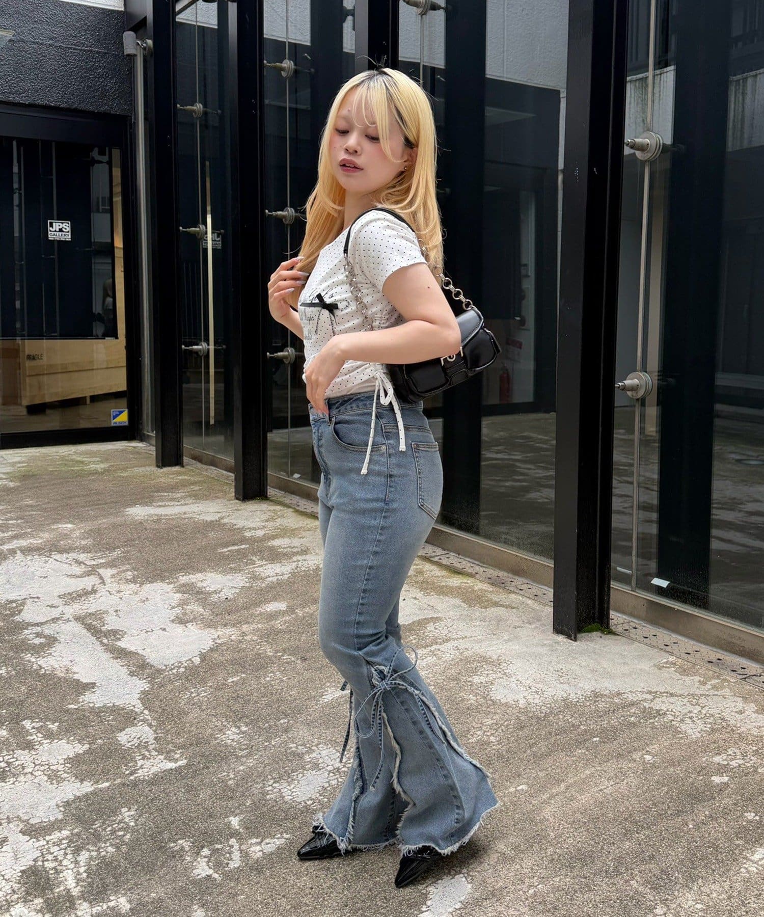 NICE CLAUP / OLIVE des OLIVE OUTLET(ナイスクラップ  / オリーブ デ オリーブ アウトレット) 【continuer】リボンロゴチビＴ