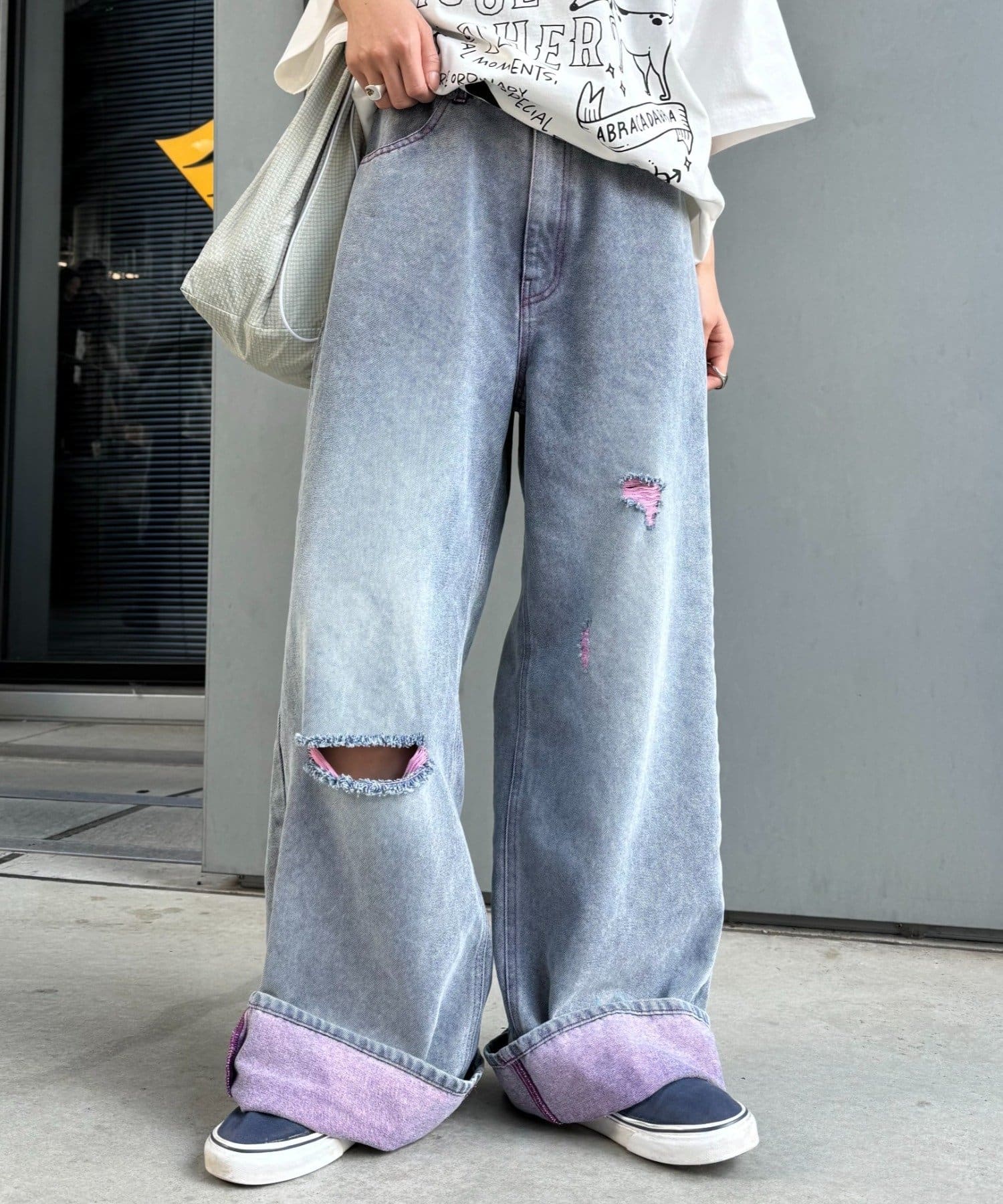 CIAOPANIC TYPY(チャオパニックティピー) 【UNISEX】ライトオンスカラーロールアップダメージデニム