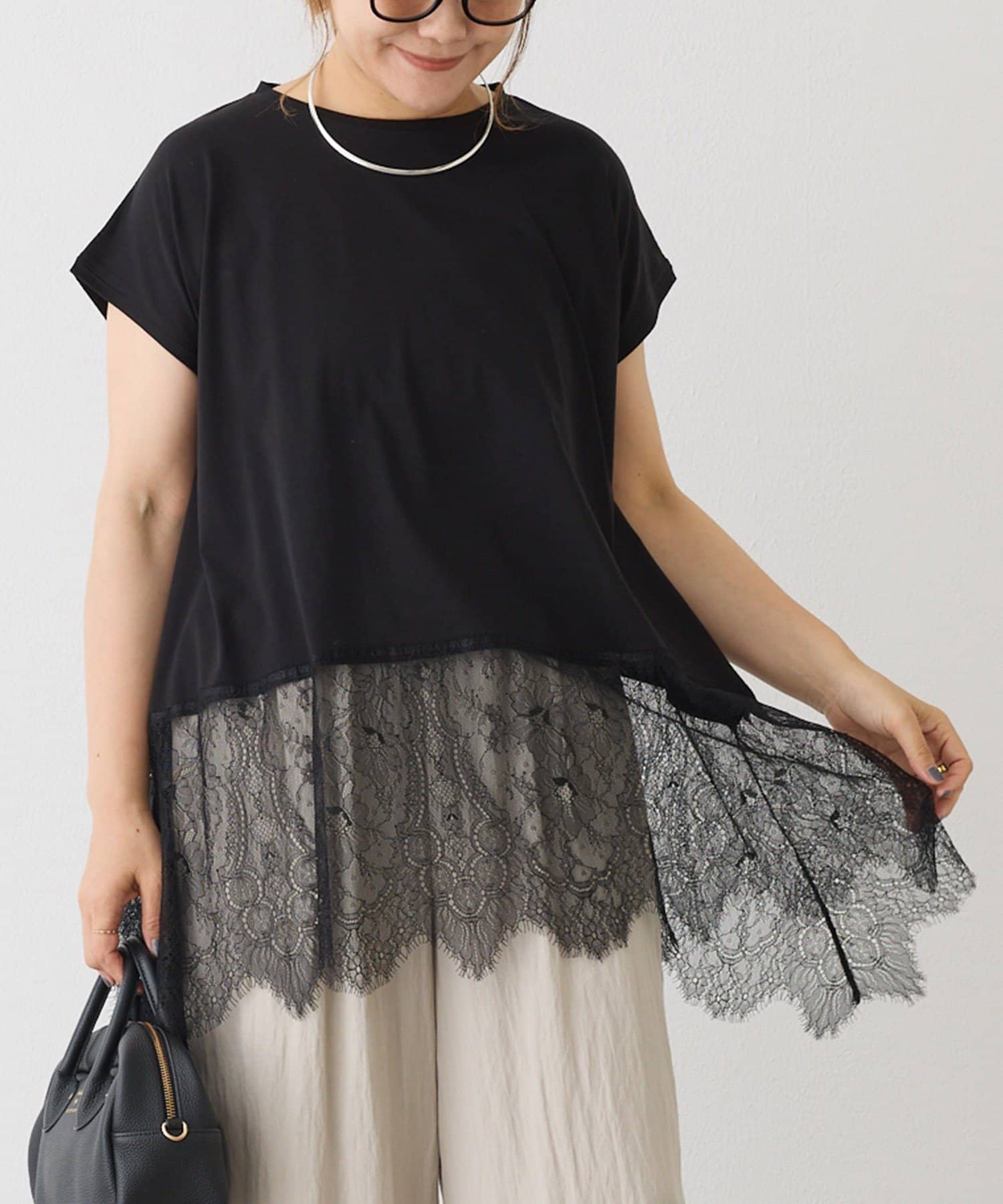 PUAL CE CIN(ピュアルセシン) レースヘムシルケットTシャツ