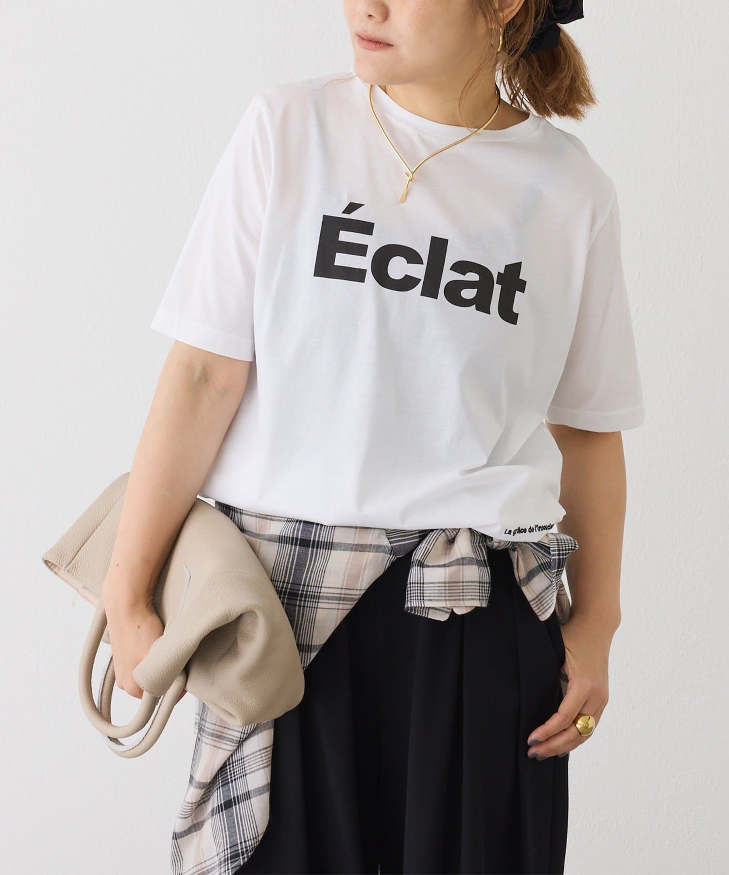 PUAL CE CIN(ピュアルセシン) シルケットロゴプリント×刺繍Tシャツ