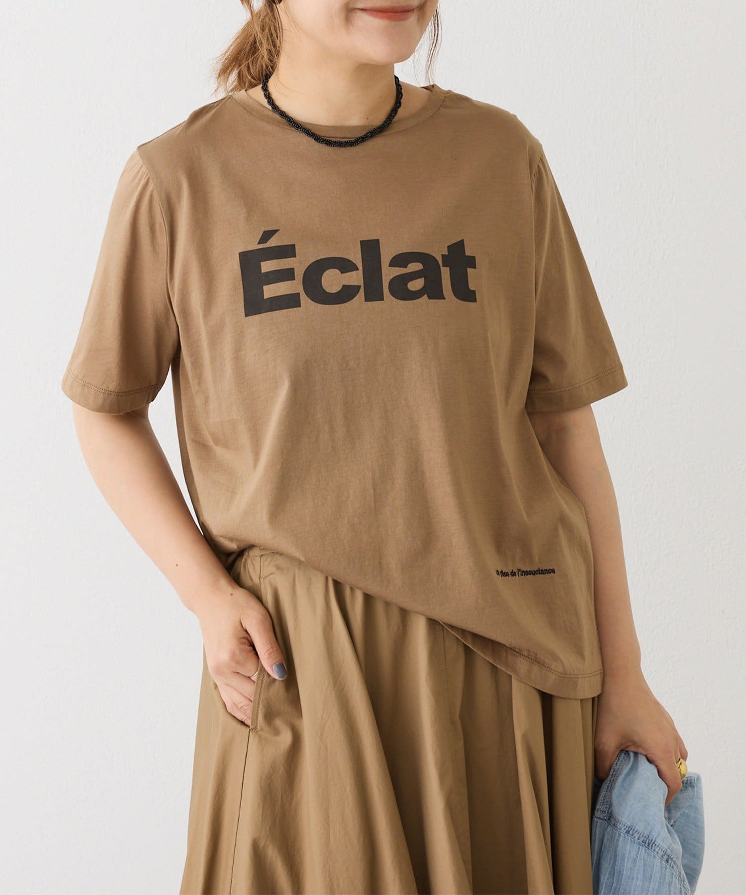 PUAL CE CIN(ピュアルセシン) シルケットロゴプリント×刺繍Tシャツ