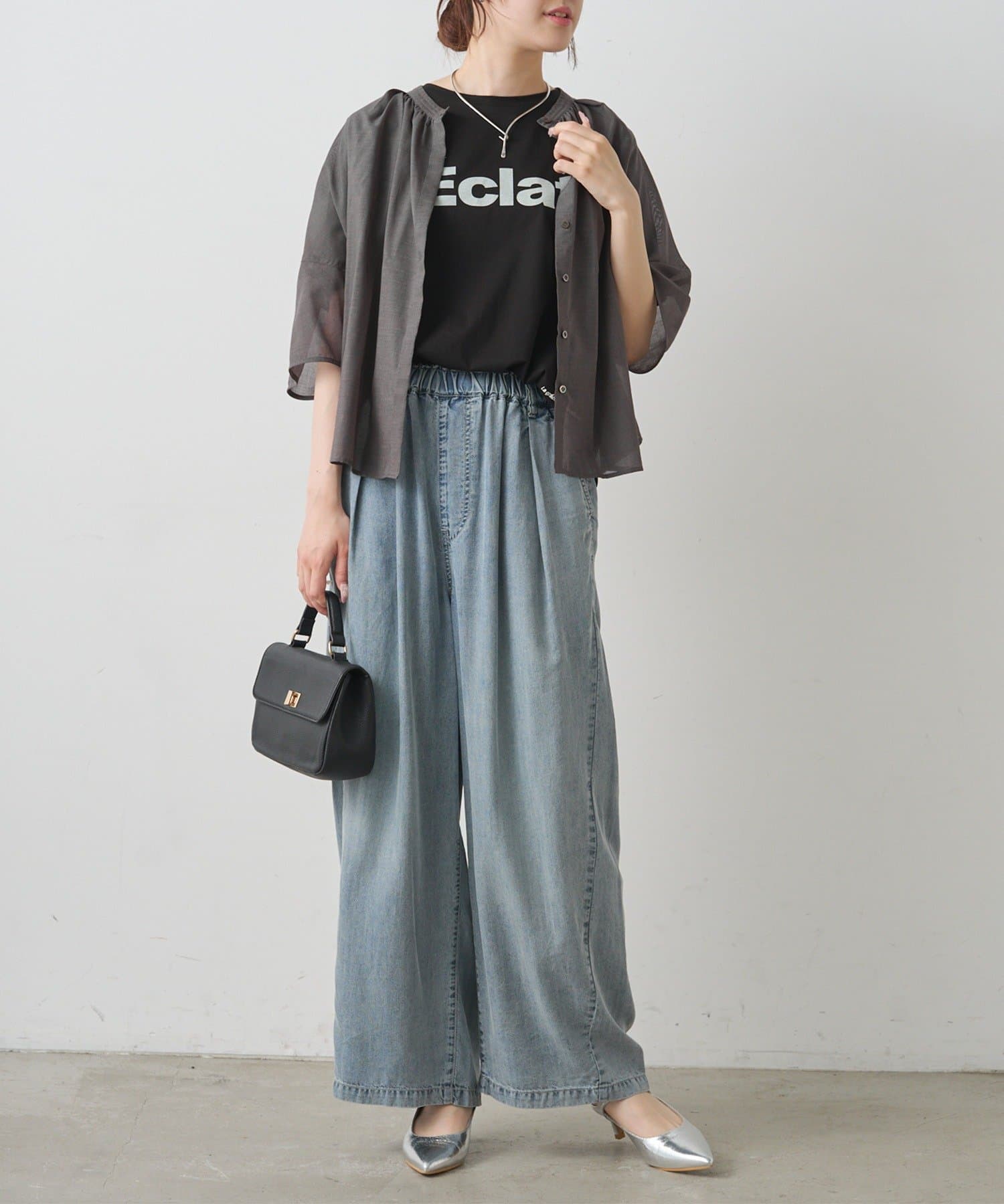 PUAL CE CIN(ピュアルセシン) シルケットロゴプリント×刺繍Tシャツ