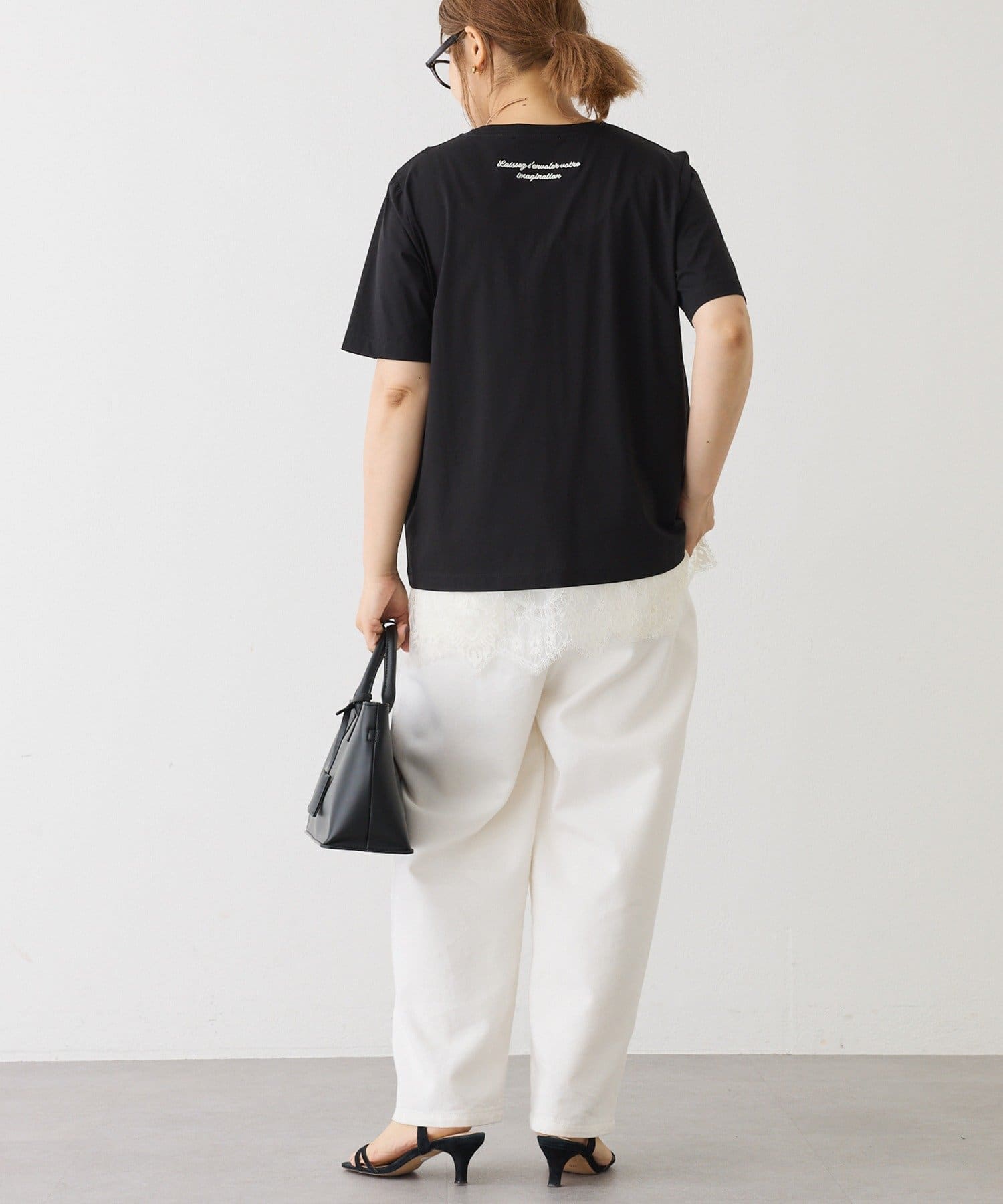 PUAL CE CIN(ピュアルセシン) シルケットロゴプリント×刺繍Tシャツ