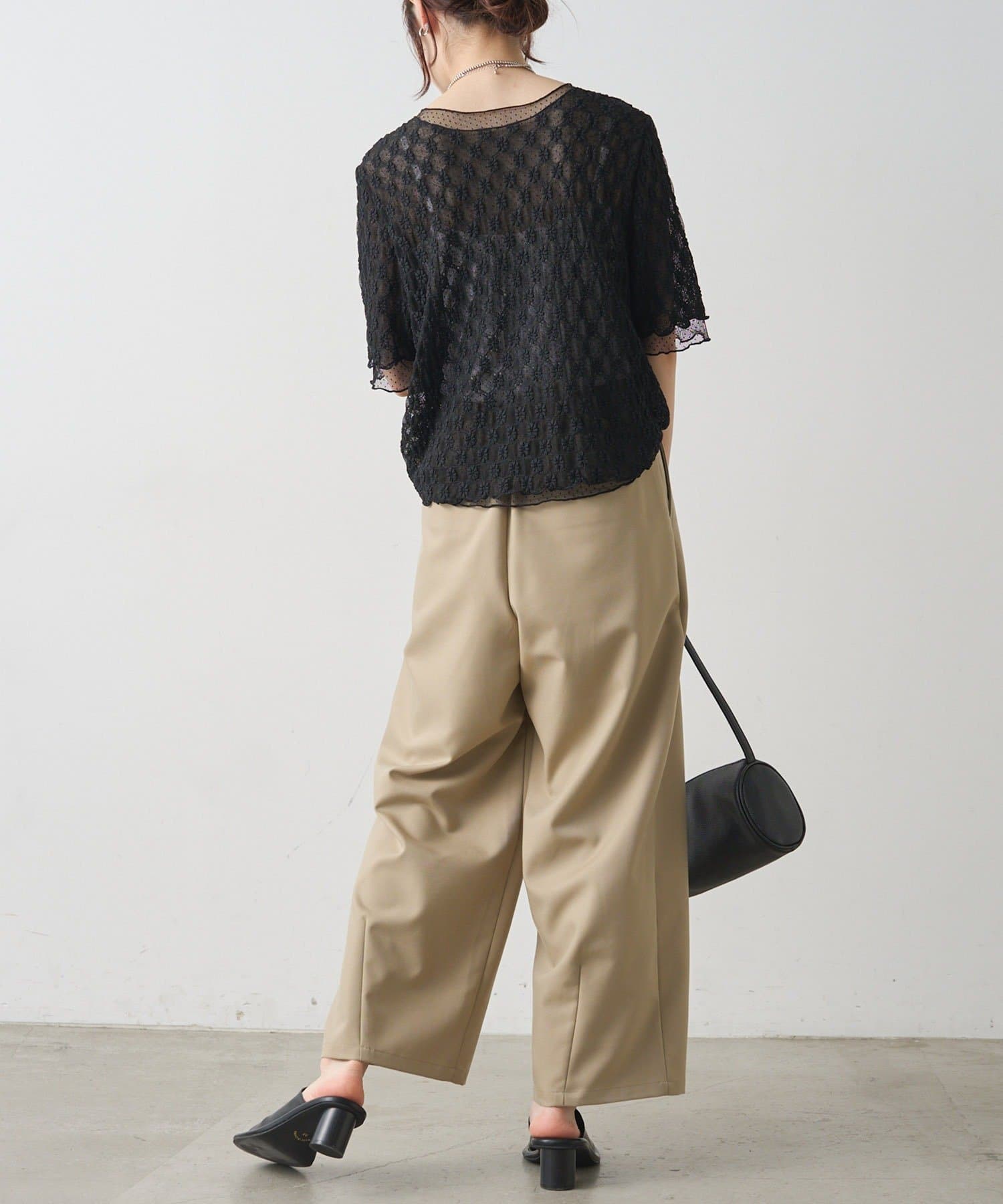 PUAL CE CIN(ピュアルセシン) ストレッチレース×ドットチュールTシャツ