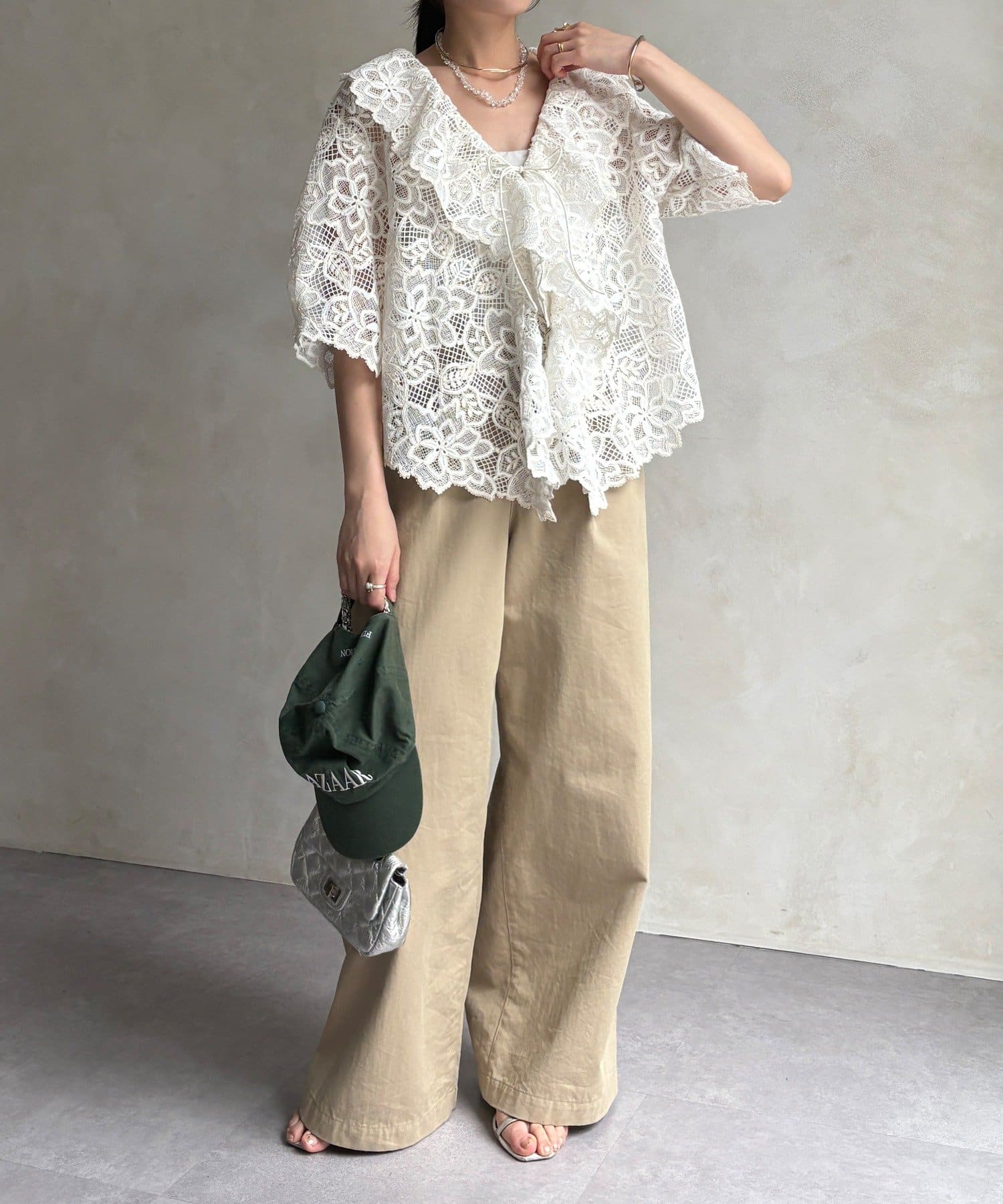 新品 アトリエドゥサボン　ボレロ　ロングカーディガン　レース レディース 花柄刺繍レースロングガウンウエストリボンカーディガン