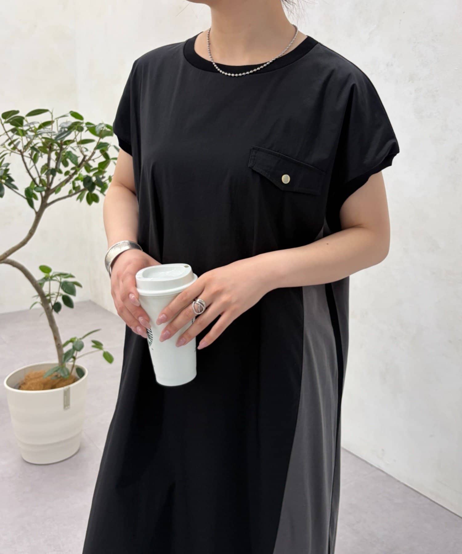 Jena　espace merveilleux(ジェナ　エスパスメルヴェイユ) 配色フレンチワンピース
