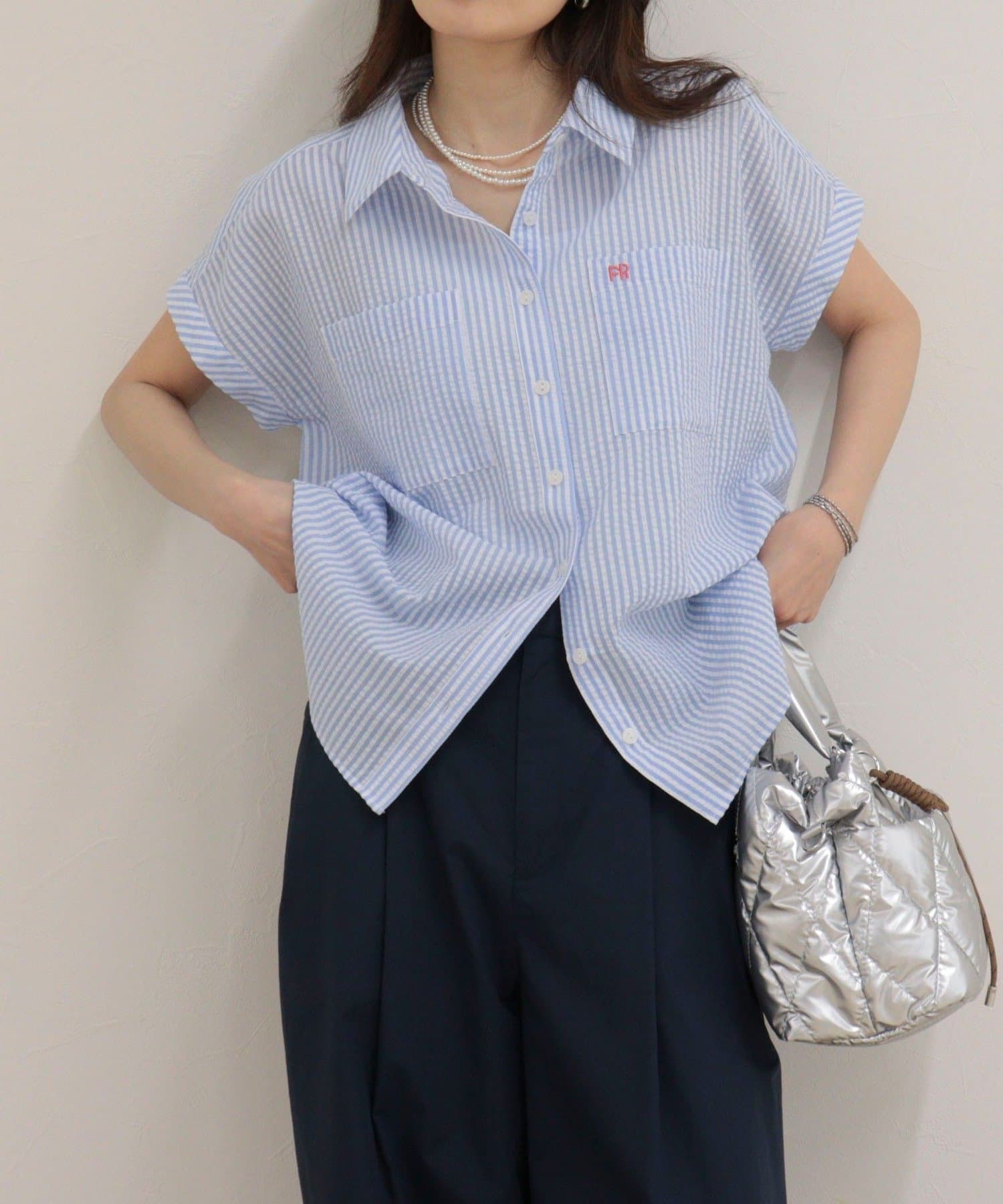 FREDY & GLOSTER(フレディ アンド グロスター) FR刺しゅうフレンチストライプシャツ