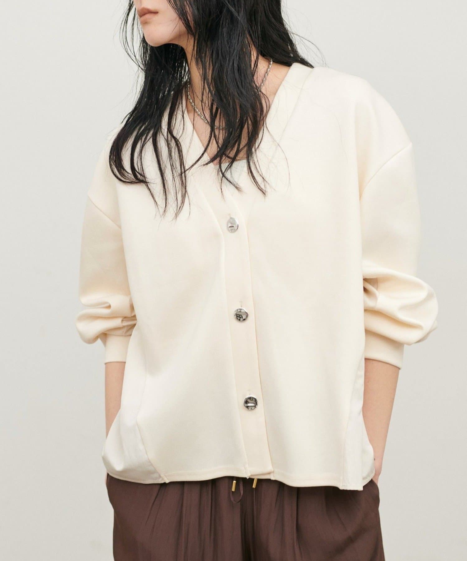 NICE CLAUP / OLIVE des OLIVE OUTLET(ナイスクラップ  / オリーブ デ オリーブ アウトレット) 【LARUTA】異素材ダンボールカーディガン