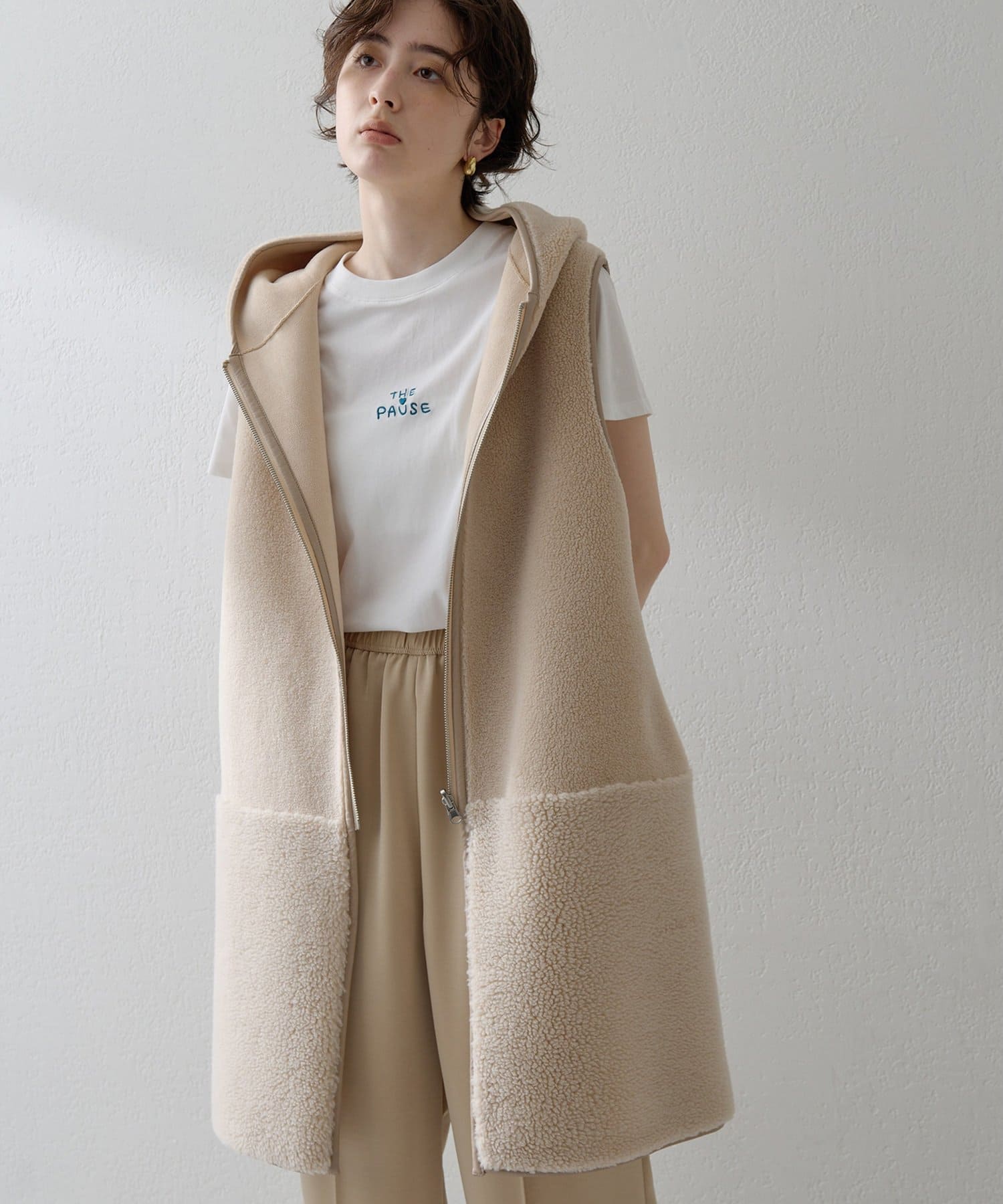 Whim Gazette(ウィム ガゼット) ＜WEB限定カラーあり＞【THE PAUSE】ボアフードロングジレ