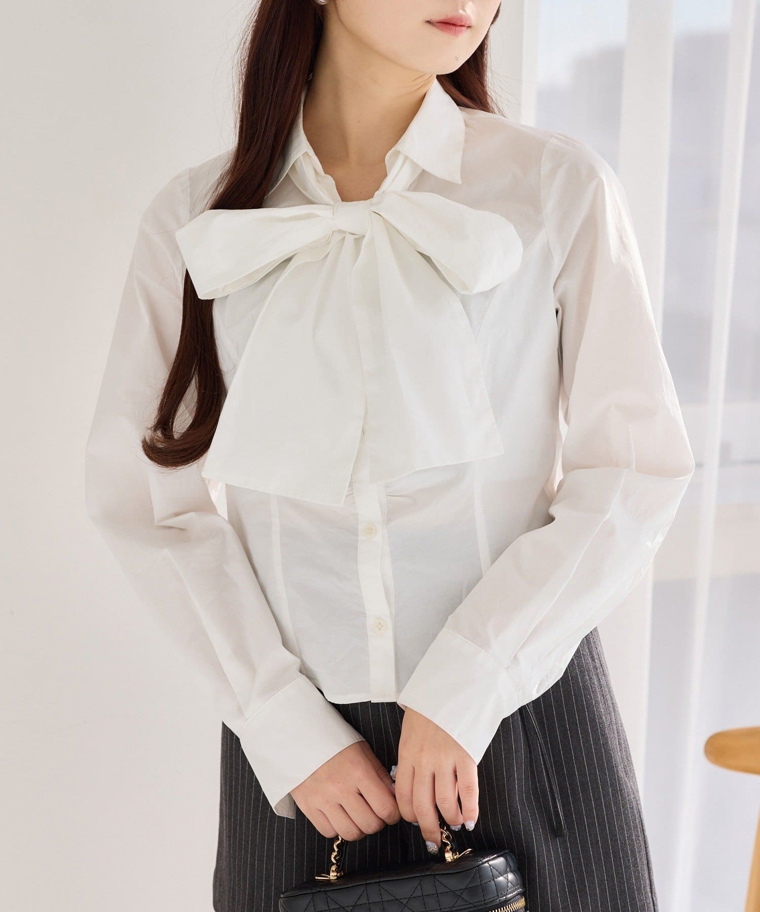 NICE CLAUP / OLIVE des OLIVE OUTLET(ナイスクラップ  / オリーブ デ オリーブ アウトレット) 【one after another】フロントギャザーリボンシャツ