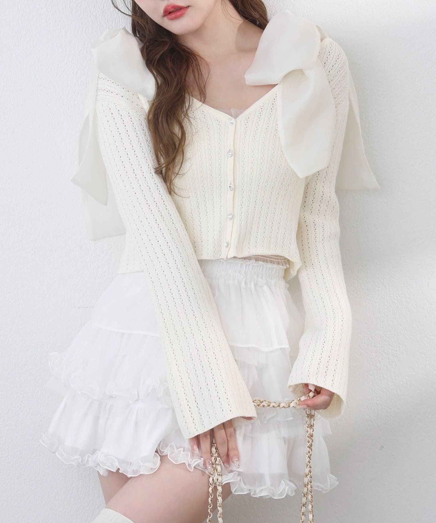 NICE CLAUP / OLIVE des OLIVE OUTLET(ナイスクラップ  / オリーブ デ オリーブ アウトレット) 【one after another】オフショルラメニット