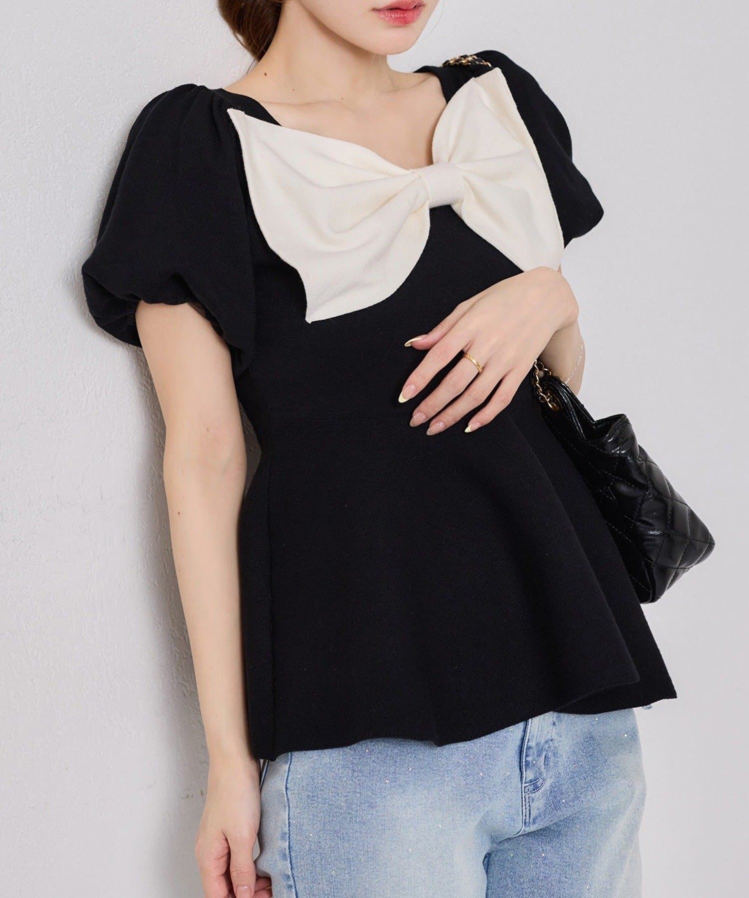 NICE CLAUP / OLIVE des OLIVE OUTLET(ナイスクラップ  / オリーブ デ オリーブ アウトレット) 【one after another】肩リボンニット