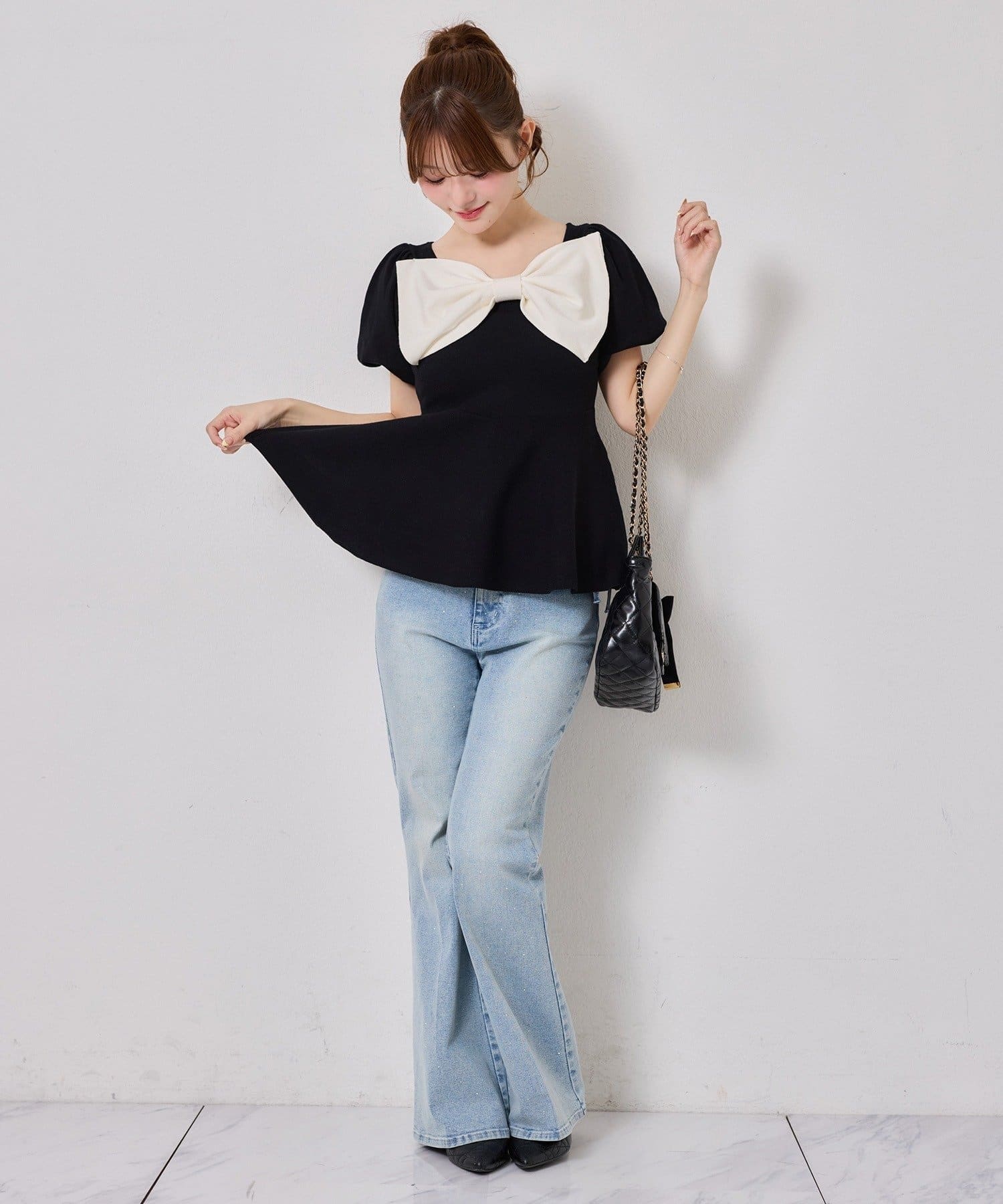 NICE CLAUP / OLIVE des OLIVE OUTLET(ナイスクラップ  / オリーブ デ オリーブ アウトレット) 【one after another】肩リボンニット