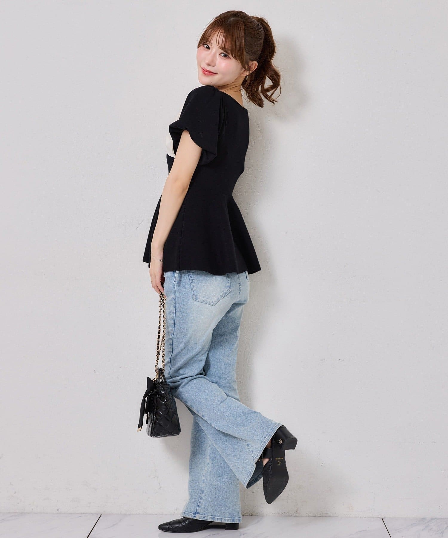 NICE CLAUP / OLIVE des OLIVE OUTLET(ナイスクラップ  / オリーブ デ オリーブ アウトレット) 【one after another】肩リボンニット