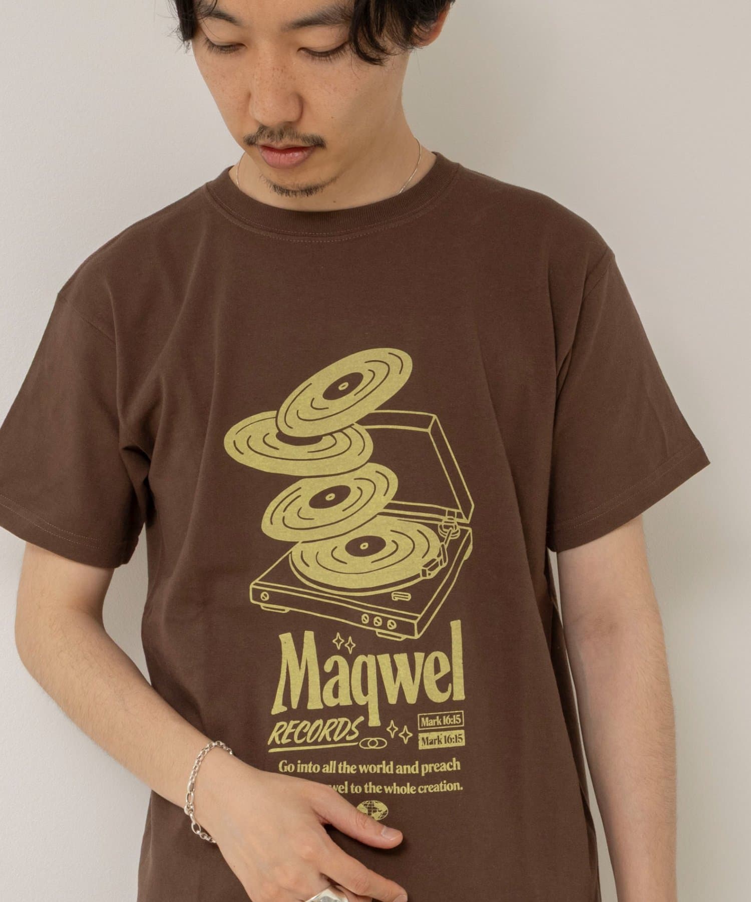 NOLLEY'S(ノーリーズ) ウォッシャブル Maqwel RECORDS オープンエンドプリントTシャツ