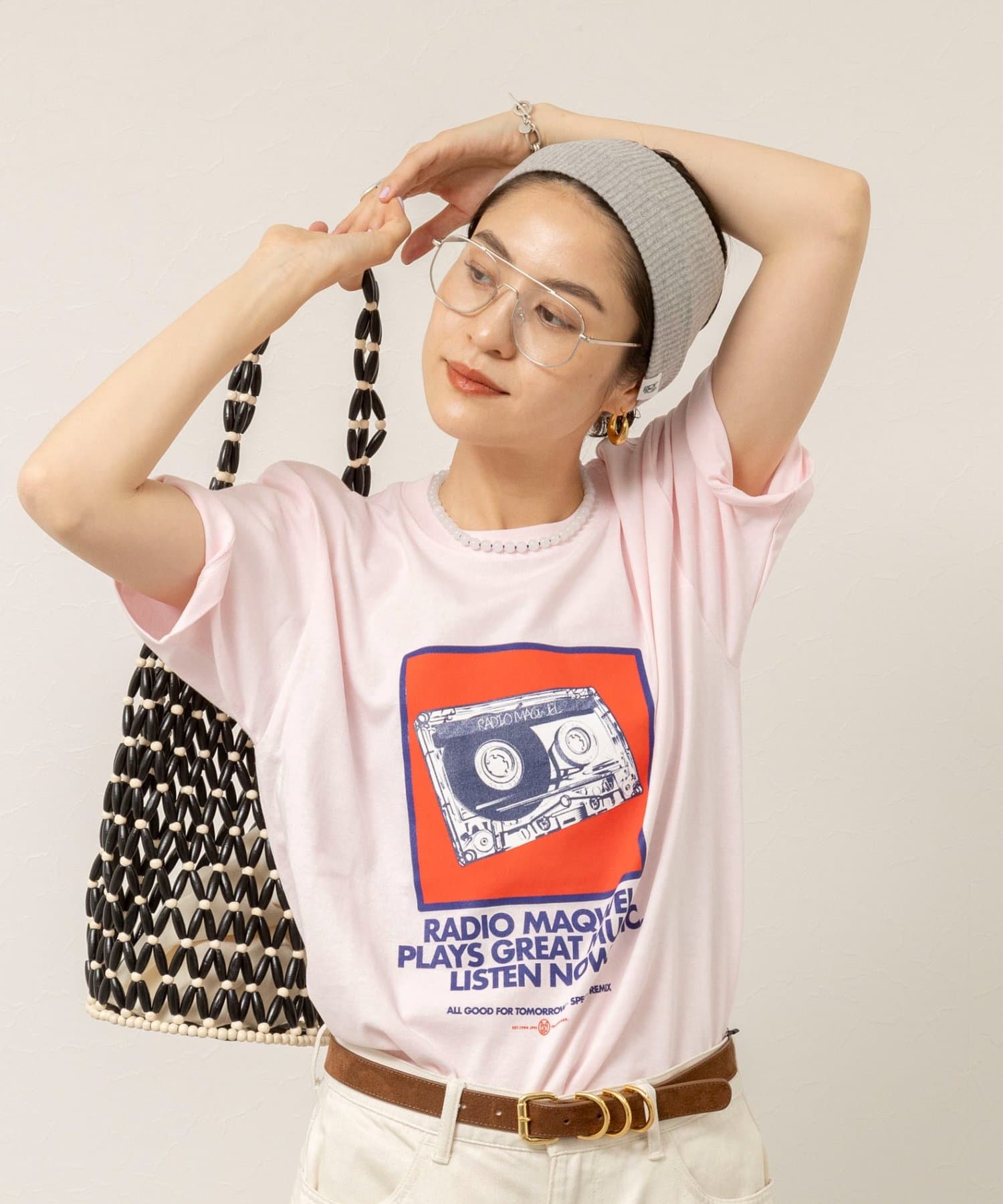 NOLLEY'S(ノーリーズ) ウォッシャブルRADIO Maqwel オープンエンドプリントTシャツ