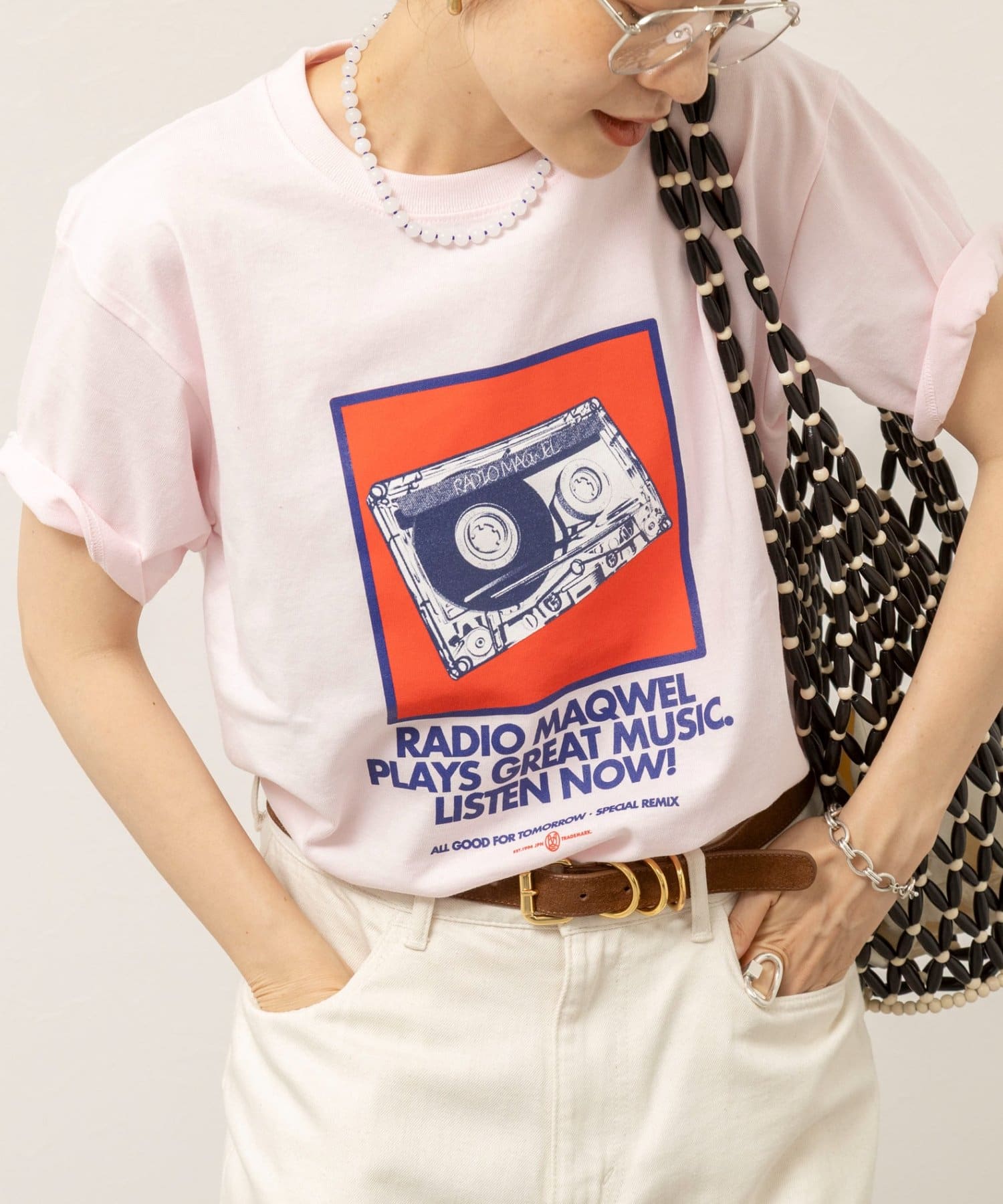 NOLLEY'S(ノーリーズ) ウォッシャブルRADIO Maqwel オープンエンドプリントTシャツ