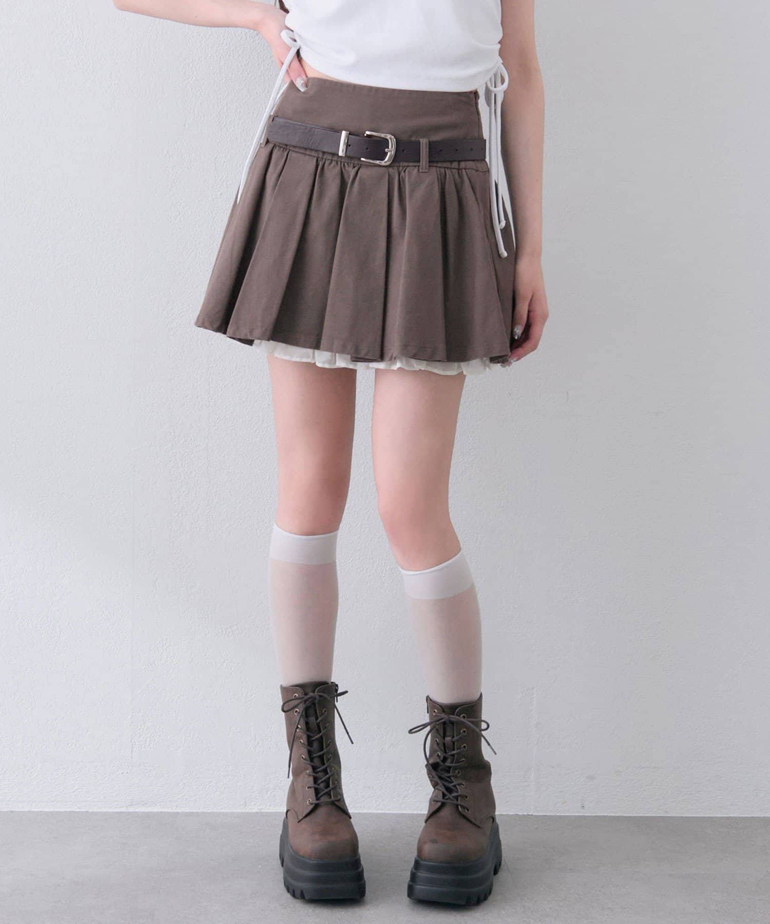 スカート　L 　Olive de Olive ベルト付きタックフレアスカート | OLIVE des OLIVE(オリーブ デ