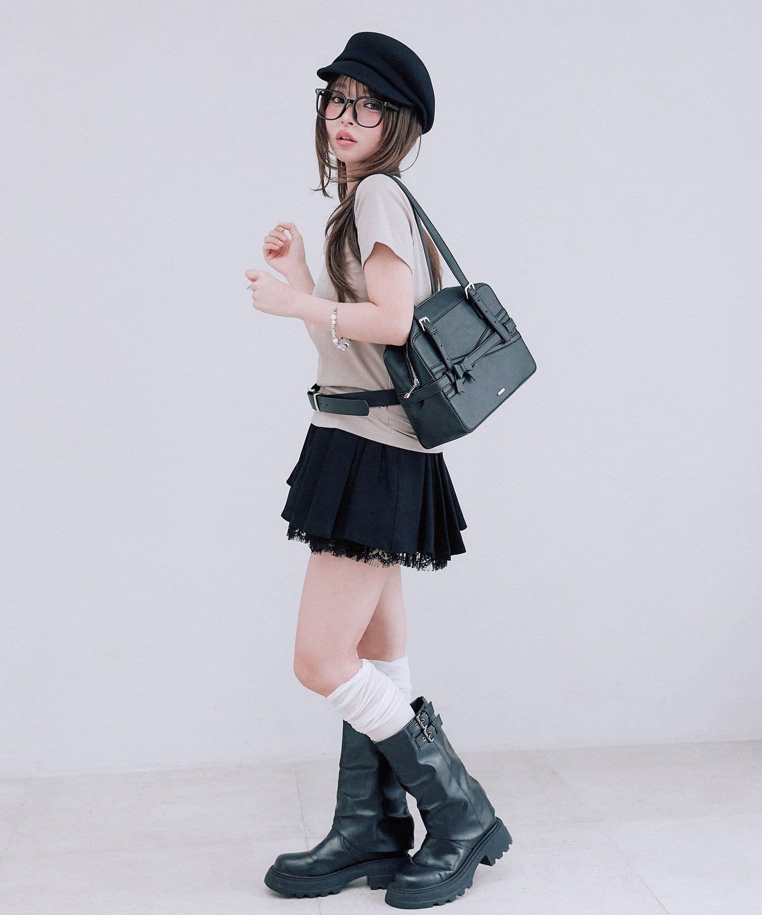 OLIVE des OLIVE(オリーブ デ オリーブ) ベルト付きタックフレアスカート