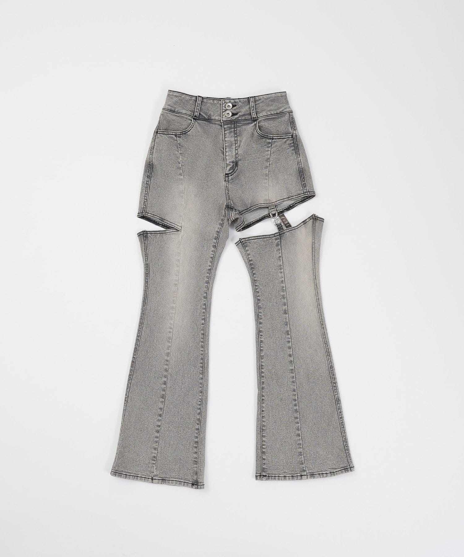 Belle Charme(ベルシャルム) Cut Out Belt Flare Denim