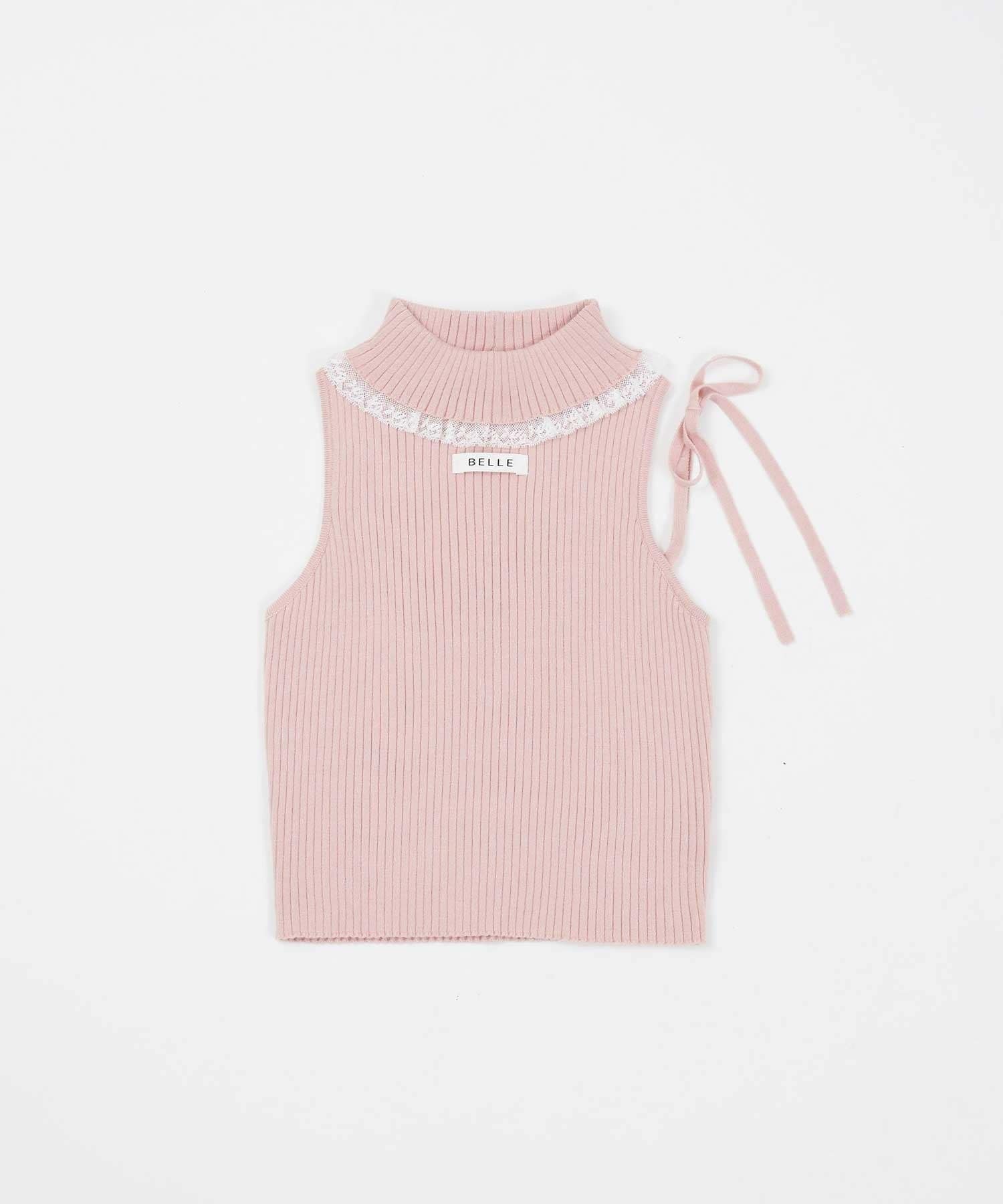 Belle Charme(ベルシャルム) Lace Rib Knit Tank Top