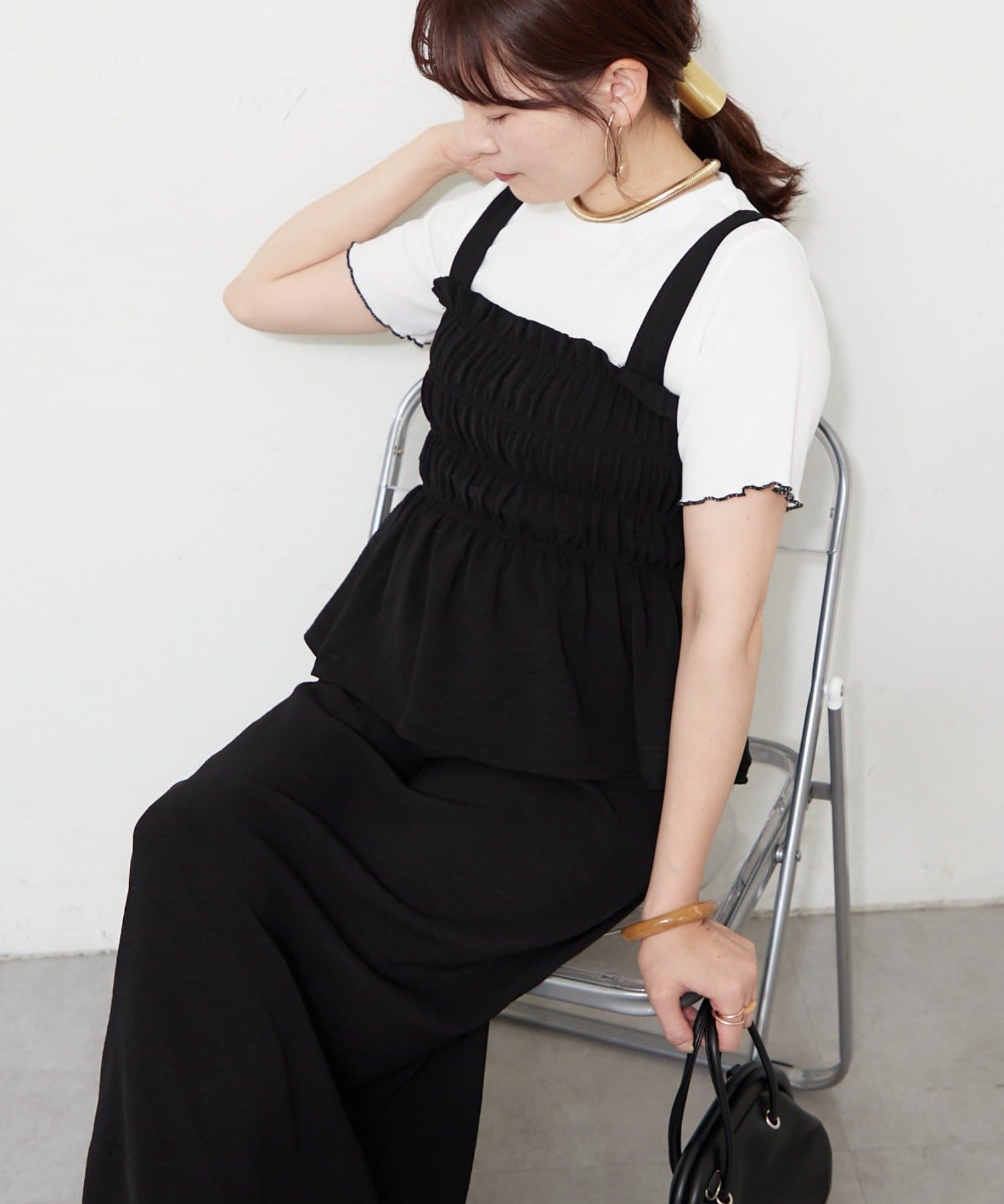 Remind me and forever(リマインドミーアンドフォーエバー) 【SET ITEM】シャーリングワンピース+テレコTシャツ