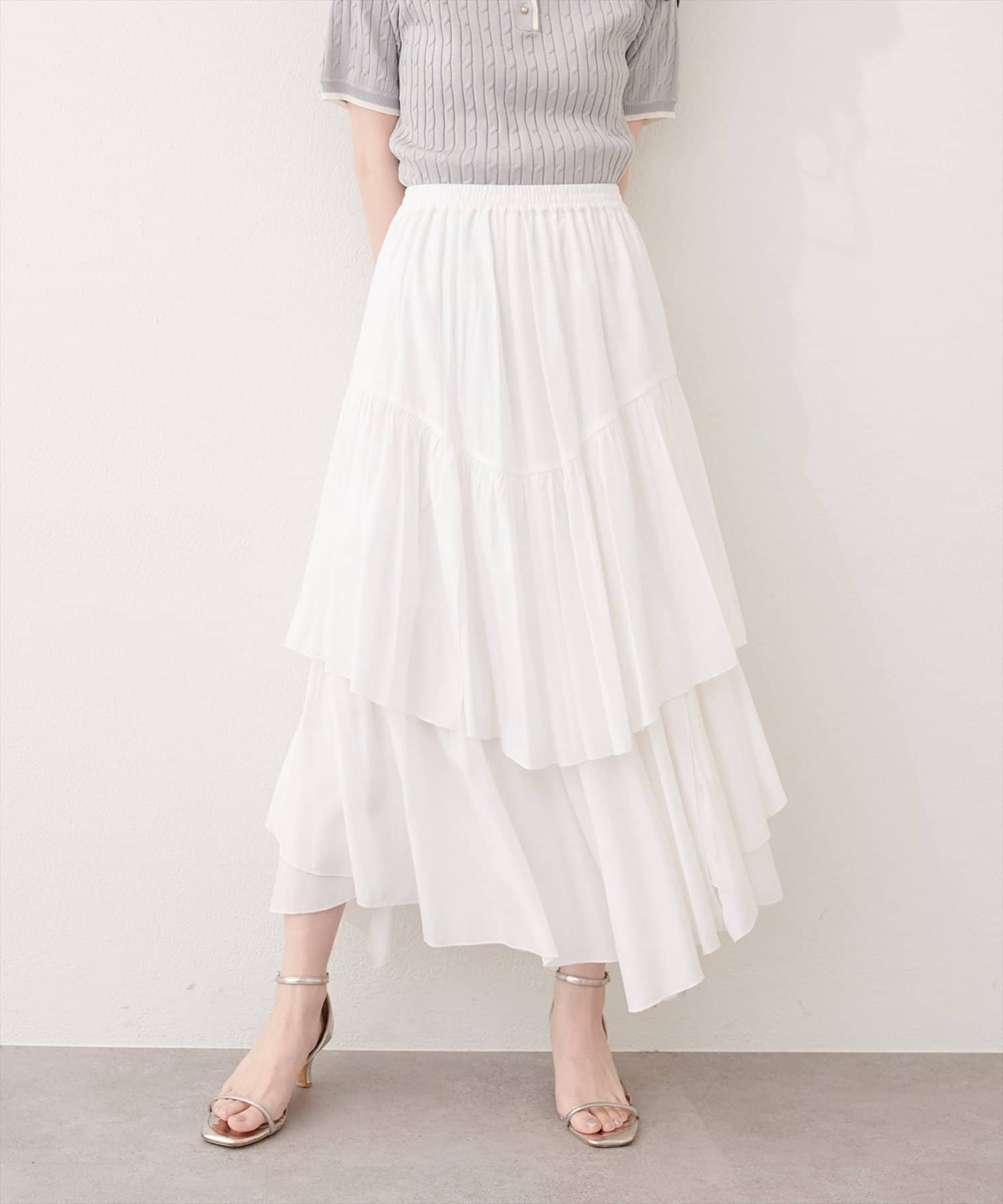 natural couture(ナチュラルクチュール) アシメヘム微光沢スカート