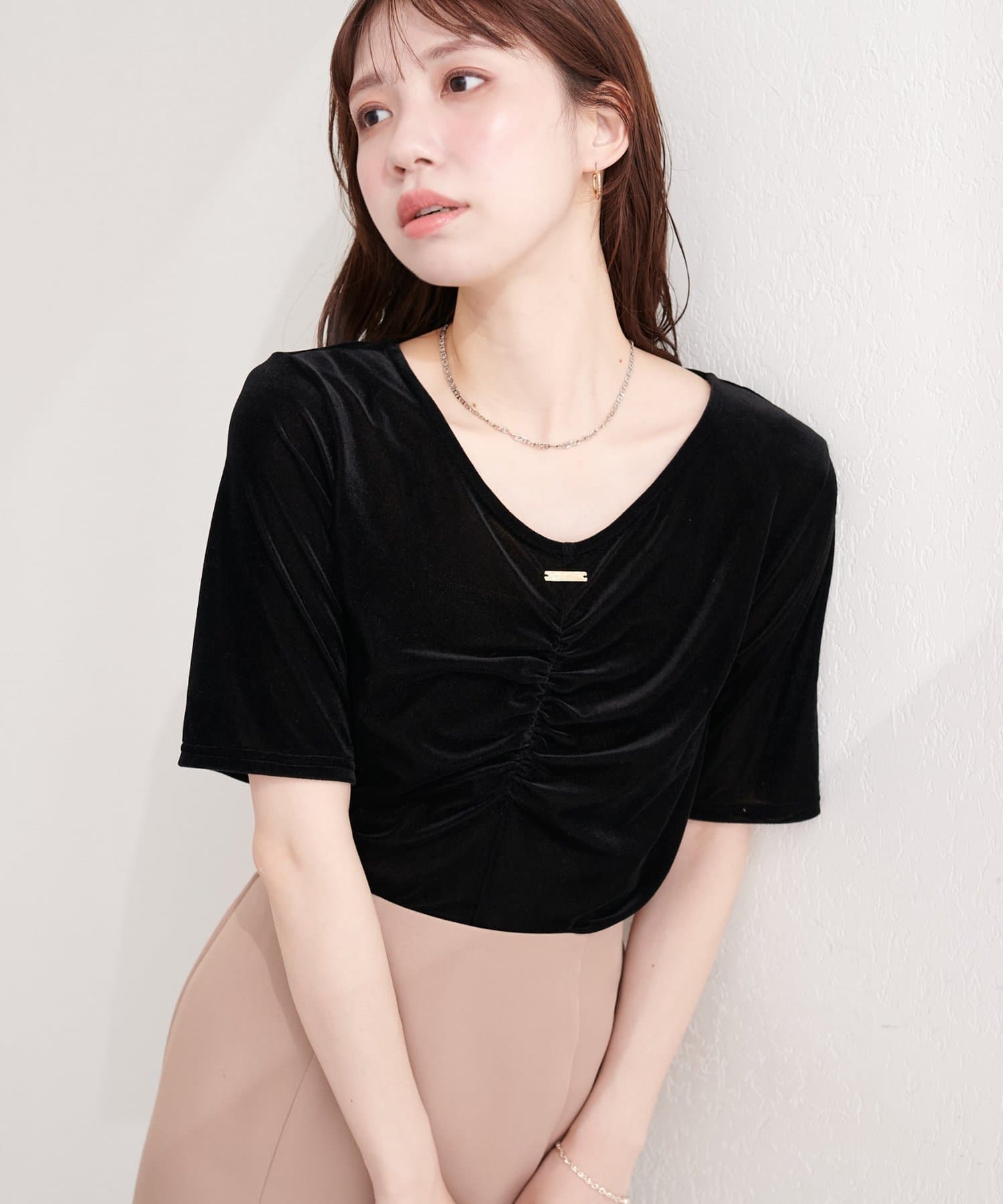 natural couture(ナチュラルクチュール) シアーベロアギャザーＴ