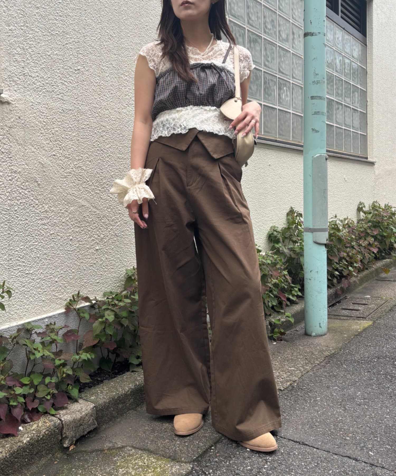 w closet(ダブルクローゼット) 折り返しタックパンツ