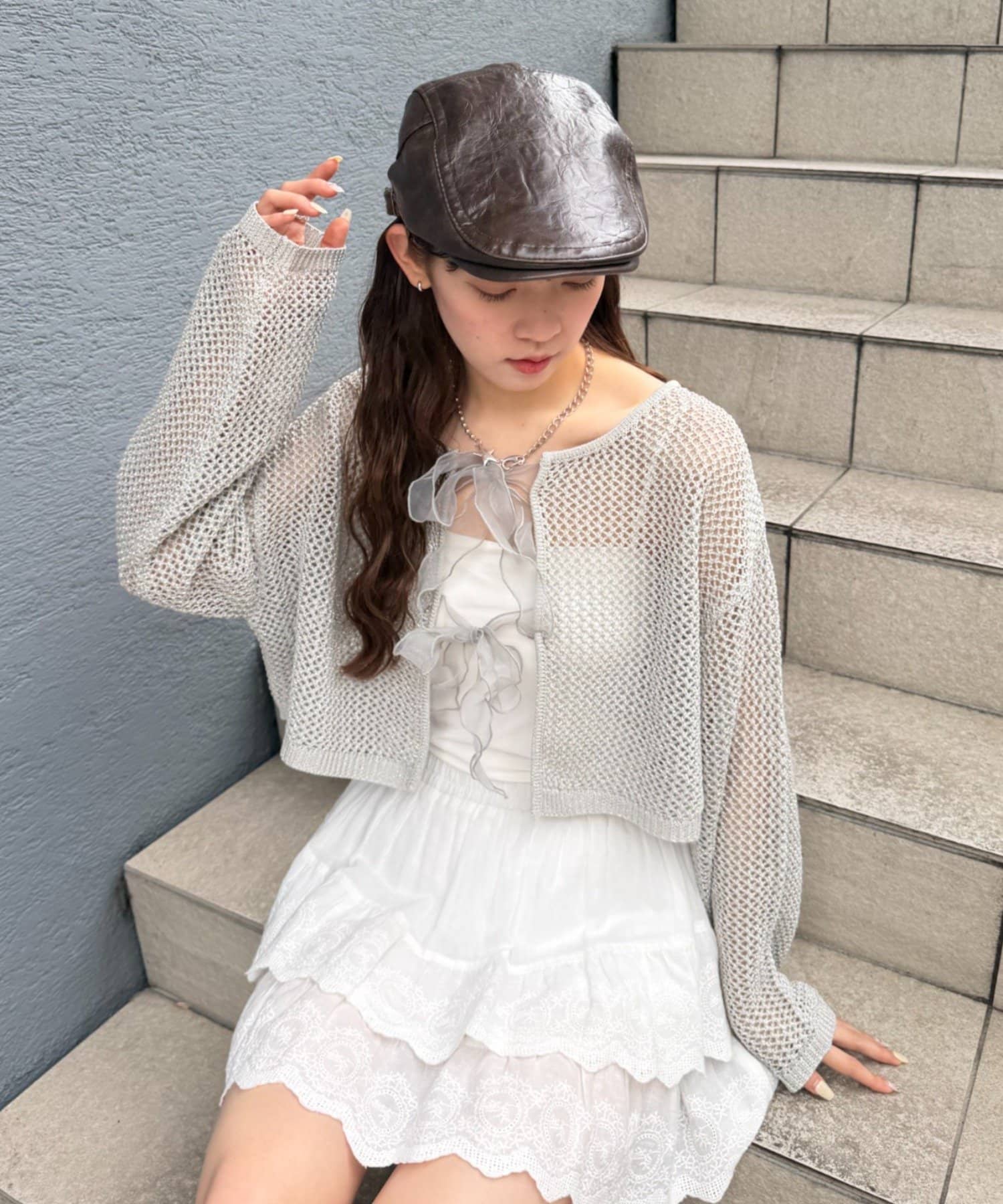 w closet(ダブルクローゼット) ラメメッシュリボンボレロ