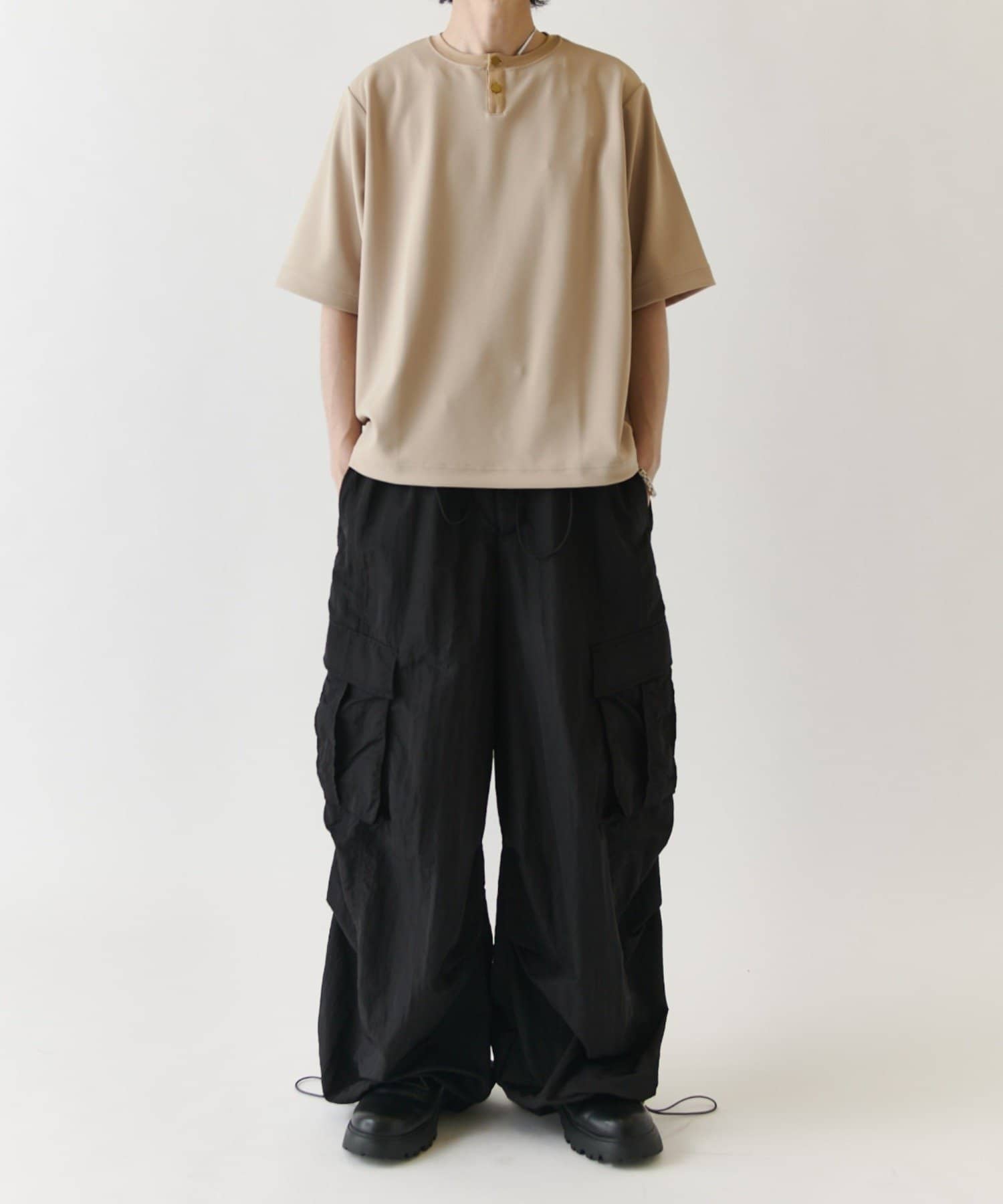 Lui's(ルイス) ジョーゼットヘンリーネックTシャツ