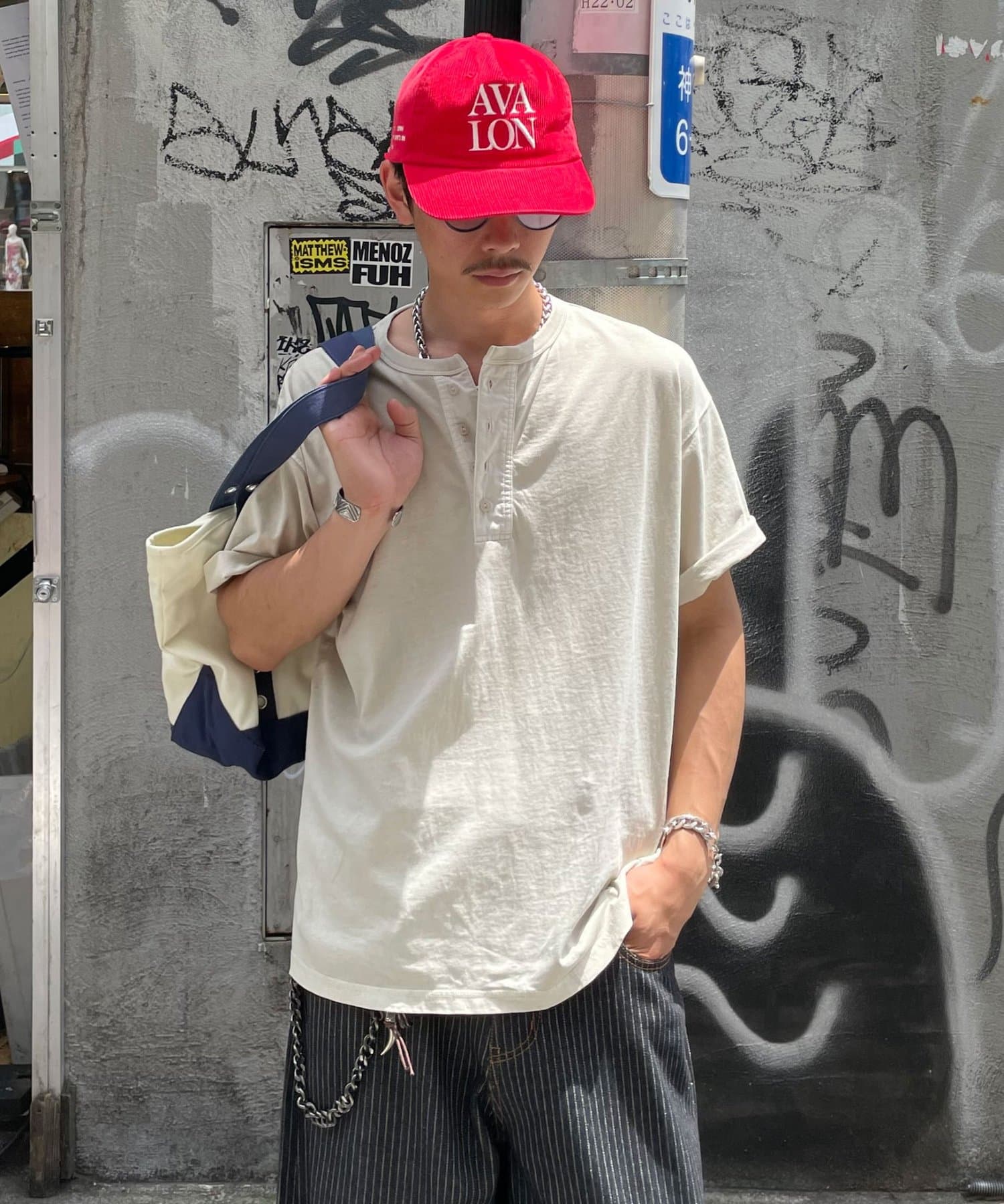 CIAOPANIC(チャオパニック) ヴィンテージライクヘンリーネックTシャツ