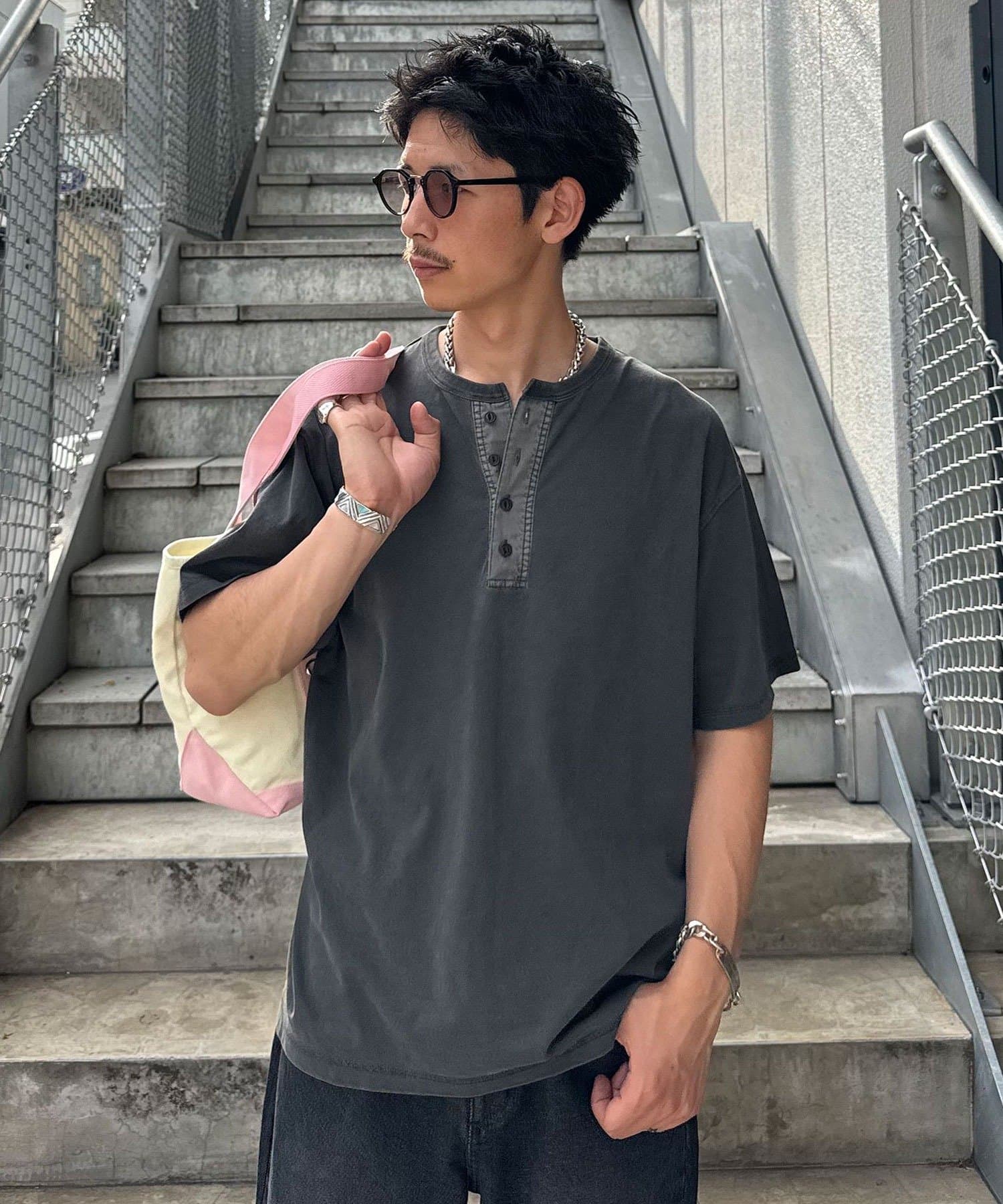 CIAOPANIC(チャオパニック) ヴィンテージライクヘンリーネックTシャツ