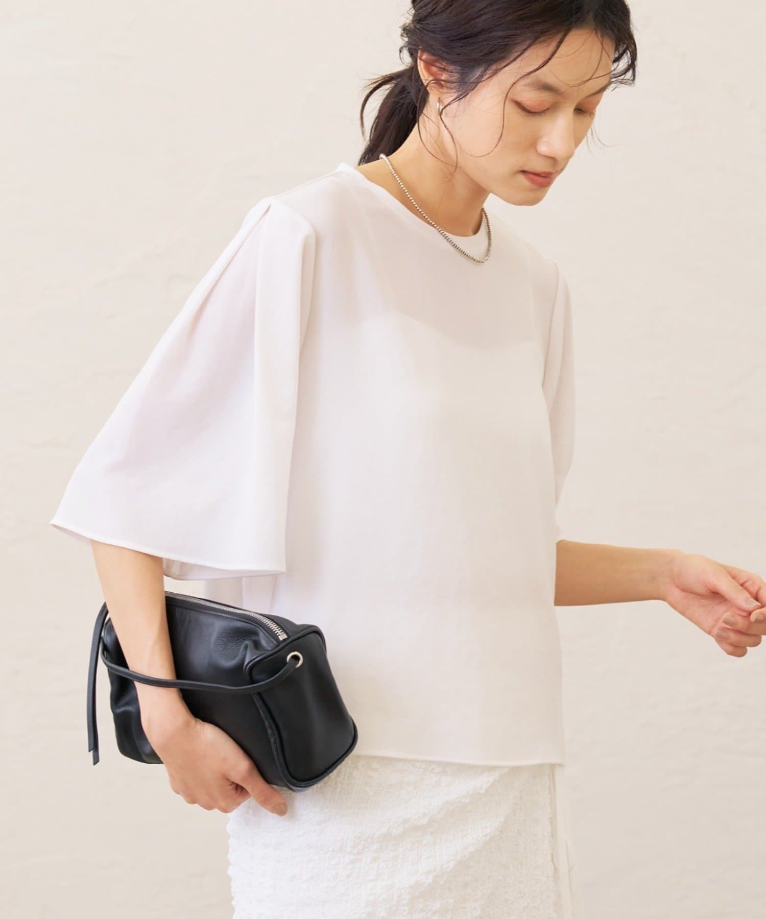 Omekashi(オメカシ) ストレッチシフォンスリーブタックブラウス