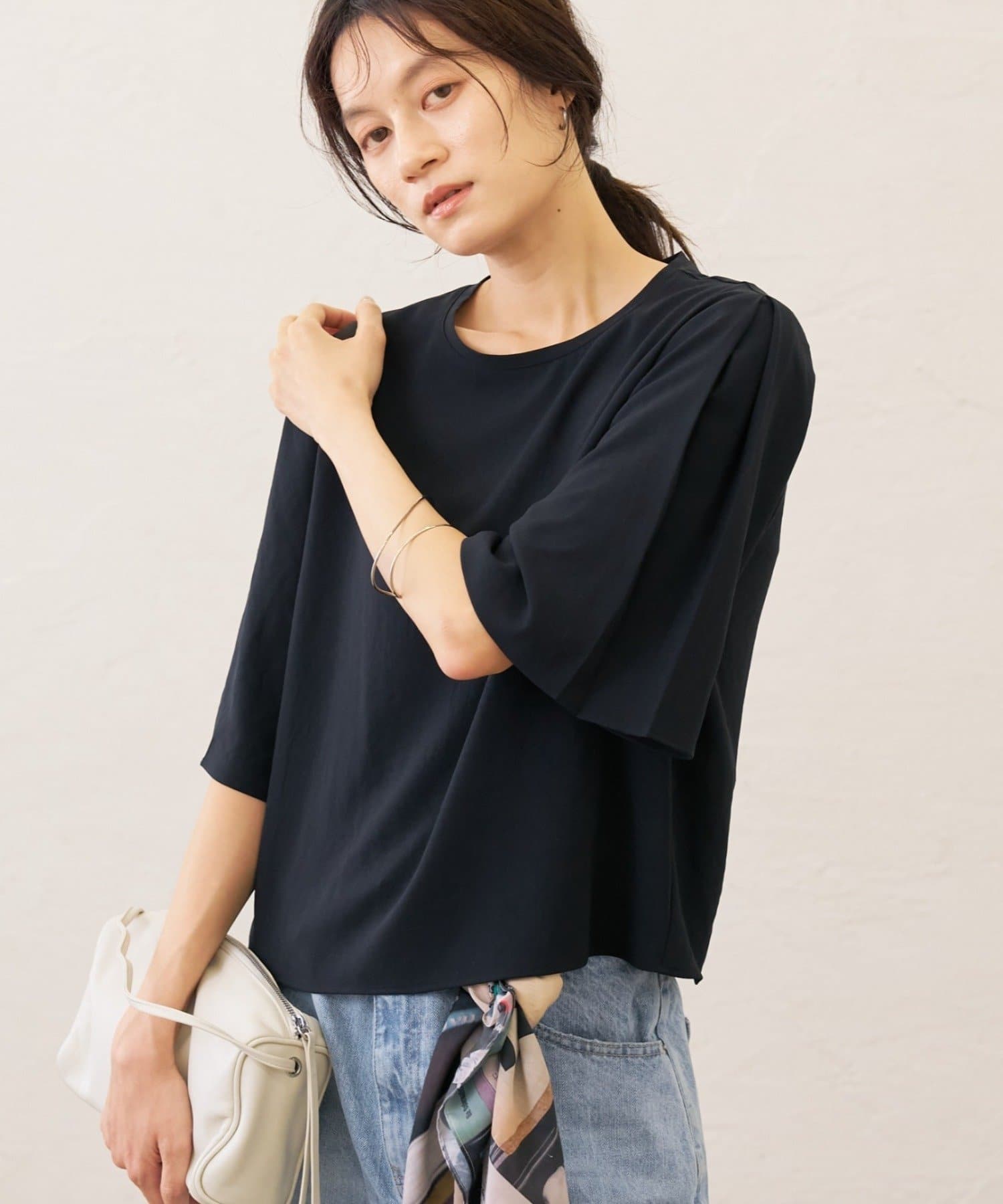 Omekashi(オメカシ) ストレッチシフォンスリーブタックブラウス
