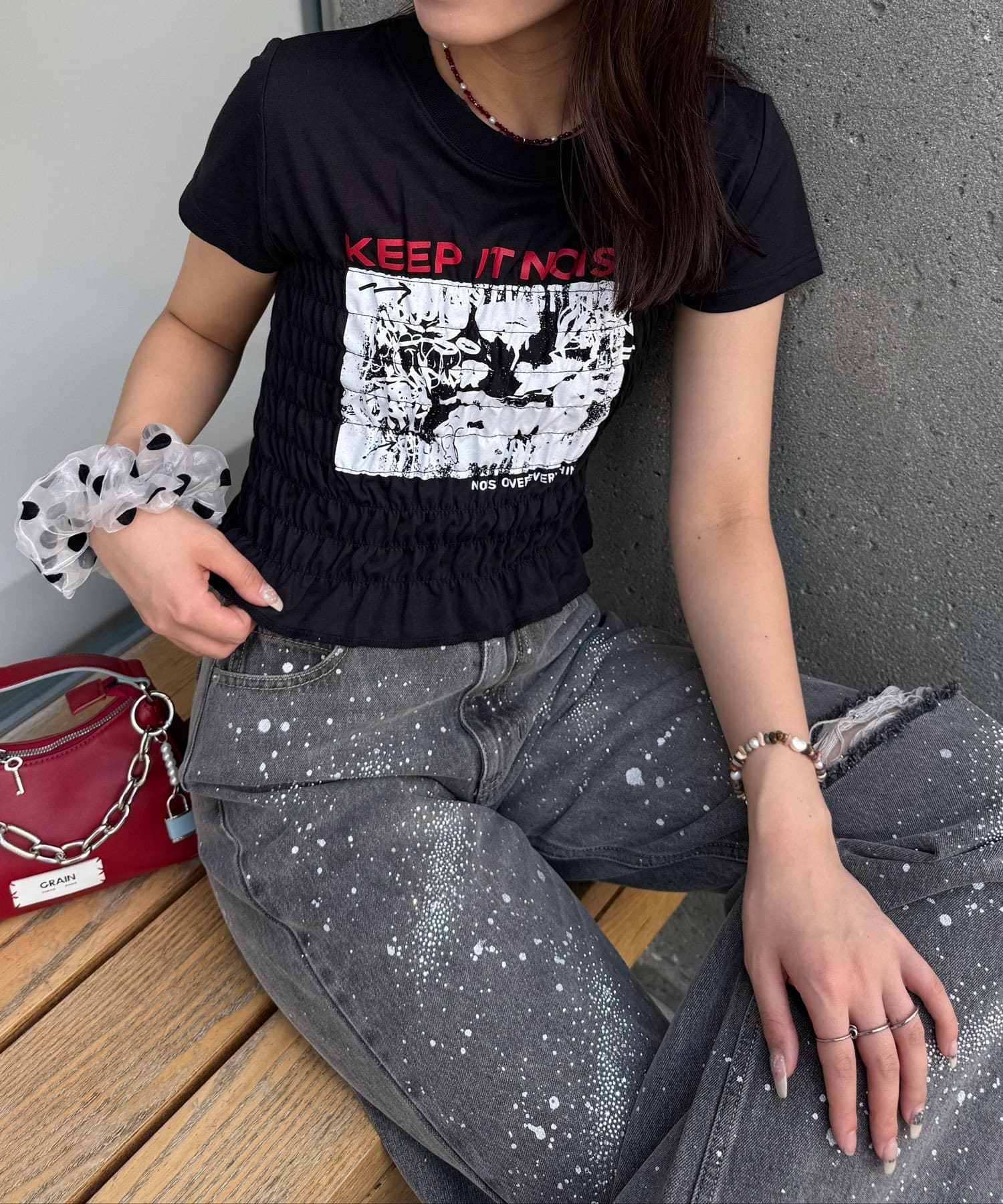 CIAOPANIC(チャオパニック) シャーリングプリントTシャツ