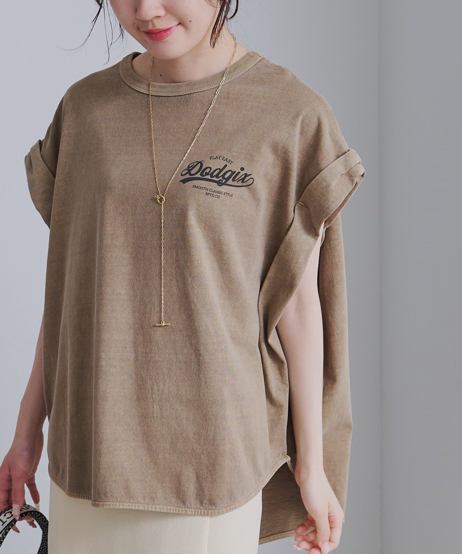 PUAL CE CIN(ピュアルセシン) USAコットンロールスリーブTシャツ
