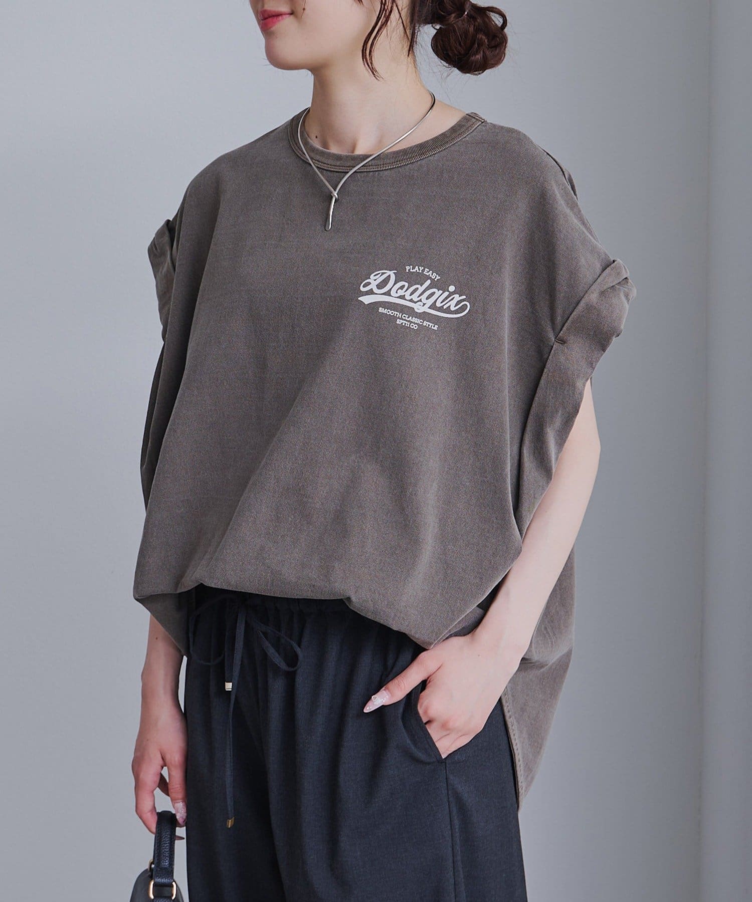 PUAL CE CIN(ピュアルセシン) USAコットンロールスリーブTシャツ