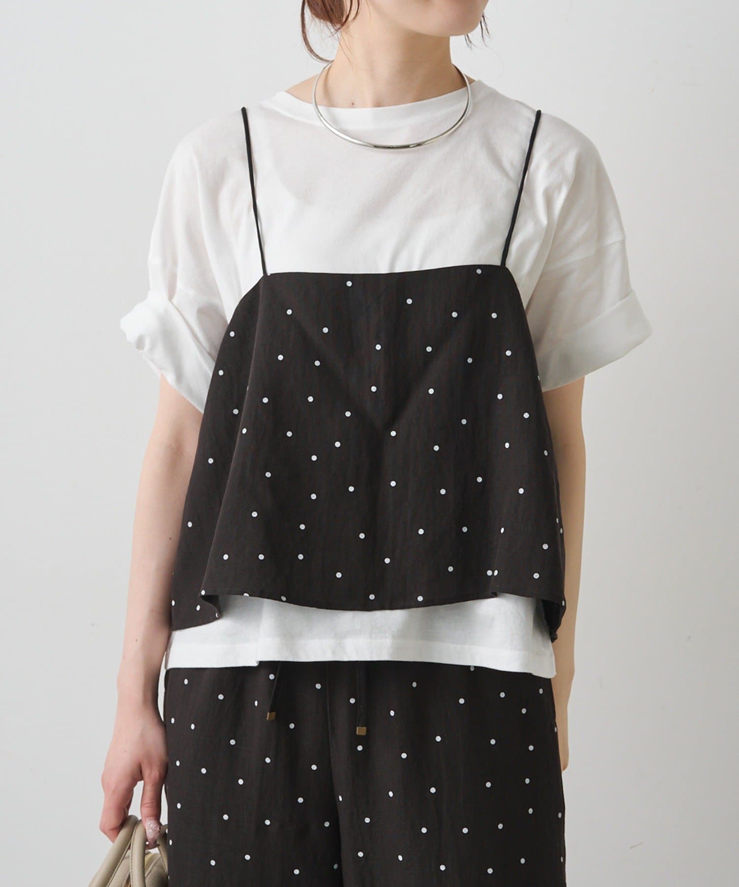 PUAL CE CIN(ピュアルセシン) 【セットアップ対応】ドット柄ビスチェ+Tシャツセット