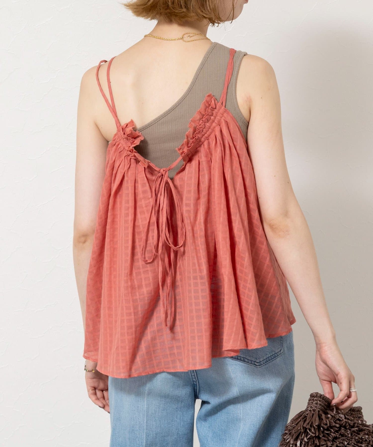NOLLEY'S(ノーリーズ) natural dye sheer cotton checkギャザーキャミソール