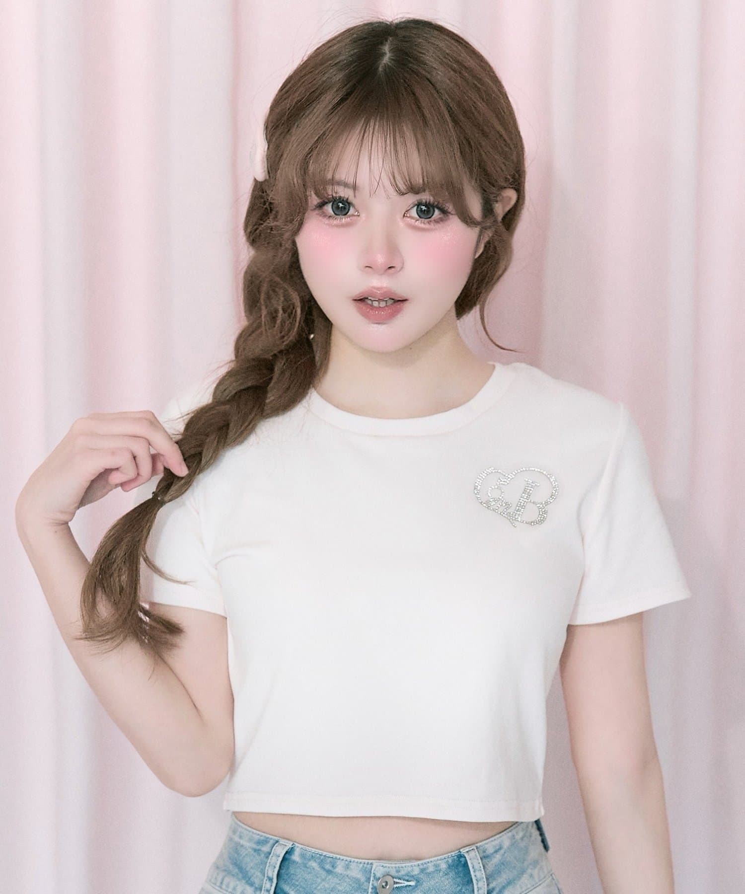 NICE CLAUP / OLIVE des OLIVE OUTLET(ナイスクラップ  / オリーブ デ オリーブ アウトレット) 【Belle Charme】グリッターロゴクロップT